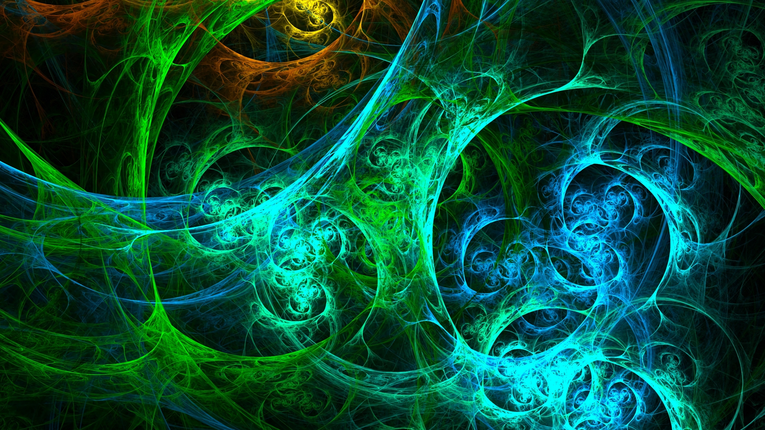 Download wallpaper 2560x1440 fractal, green glow, colorful, dual wide 16:9  2560x1440 hd background, 21975