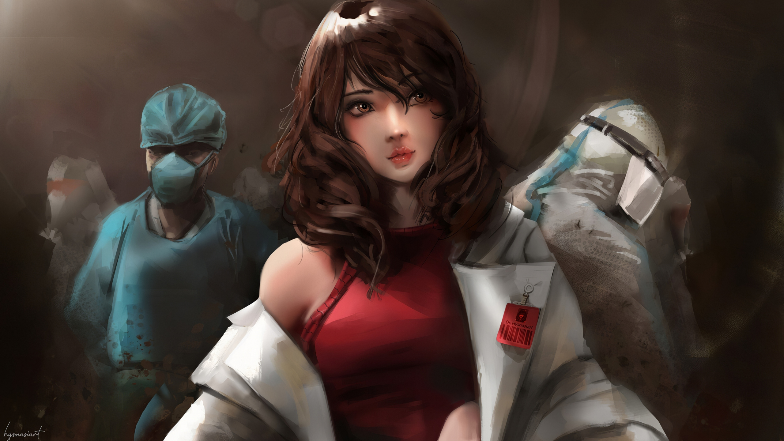 Download wallpaper 2560x1440 beautiful doctor girl, art, dual wide 16:9