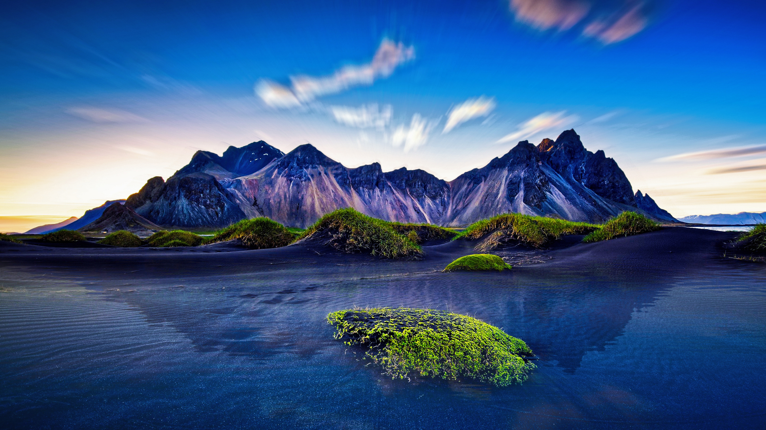 Download Wallpaper 2560x1440 Mountains, Iceland, Reflections, Nature