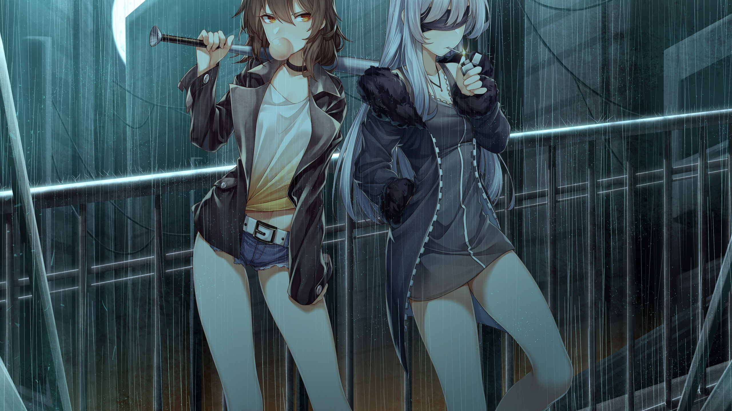 Download 2560x1440 wallpaper anime girls, original, rain ...