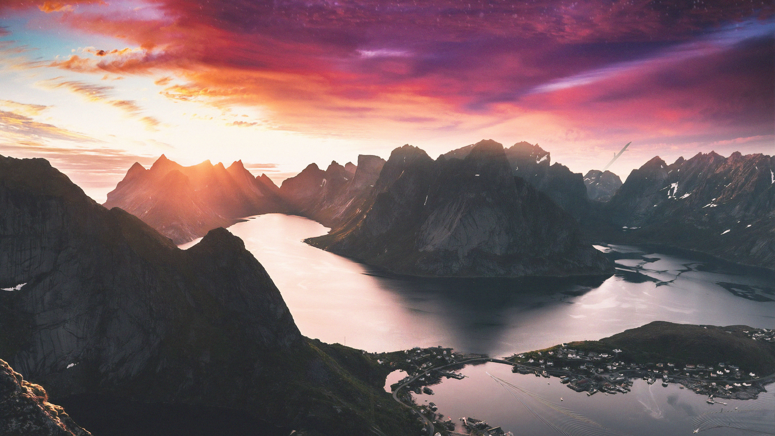 Download Beautiful Mountains Sunset Scenery Landscape 2560x1440