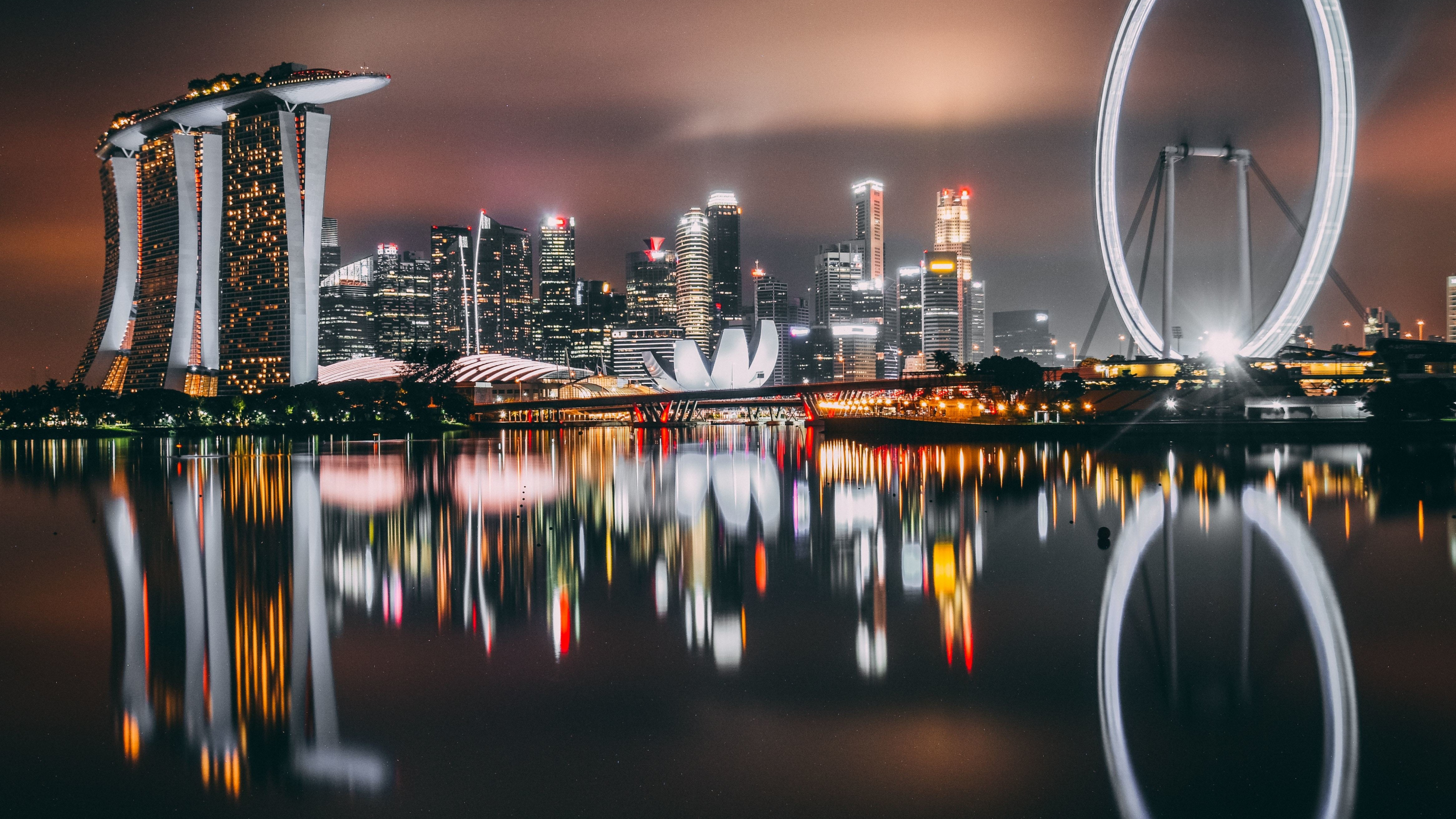 Download wallpaper 2560x1440 singapore, city, skyscrapers, buildings,  night, city, lights, reflections, dual wide 16:9 2560x1440 hd background,  2051