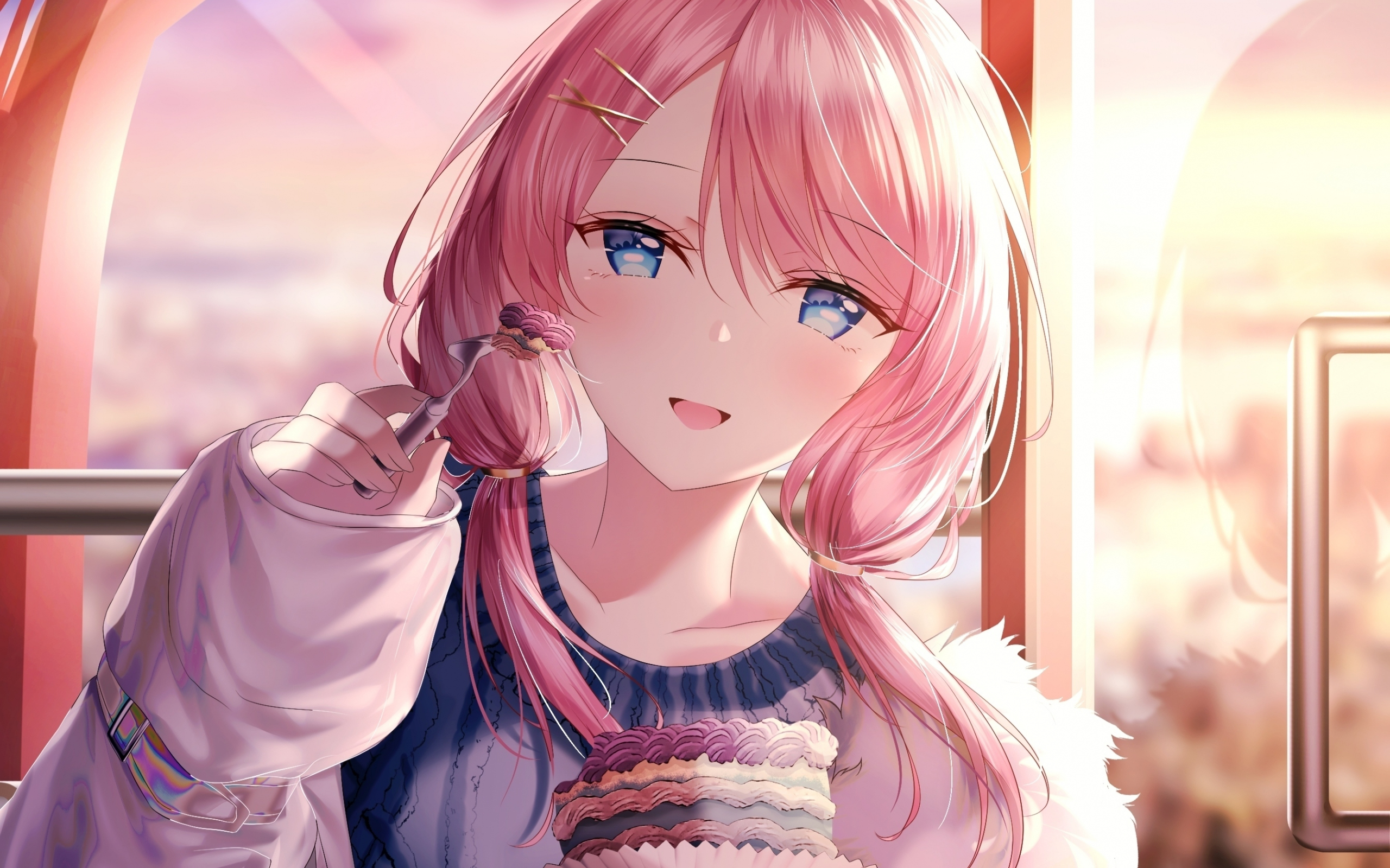 Download wallpaper 2560x1600 cute, anime girl, beautiful, eating cake, dual  wide 16:10 2560x1600 hd background, 23915