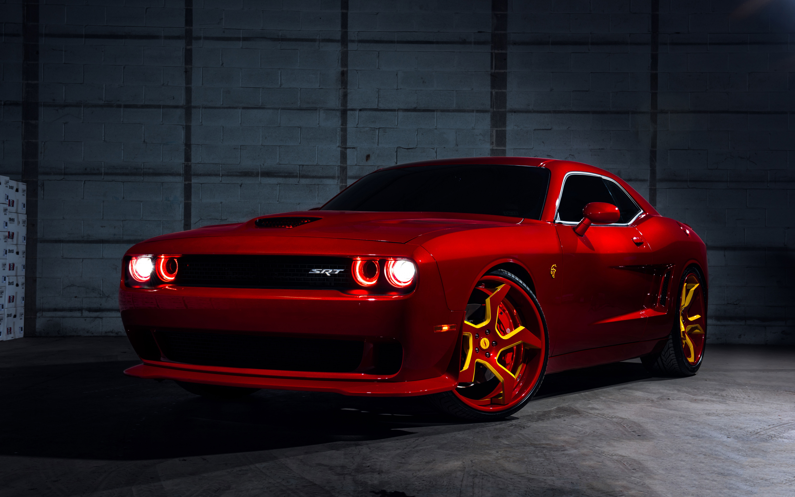 Red, Dodge Challenger SRT Hellcat, flashlight, 2560x1600 wallpaper