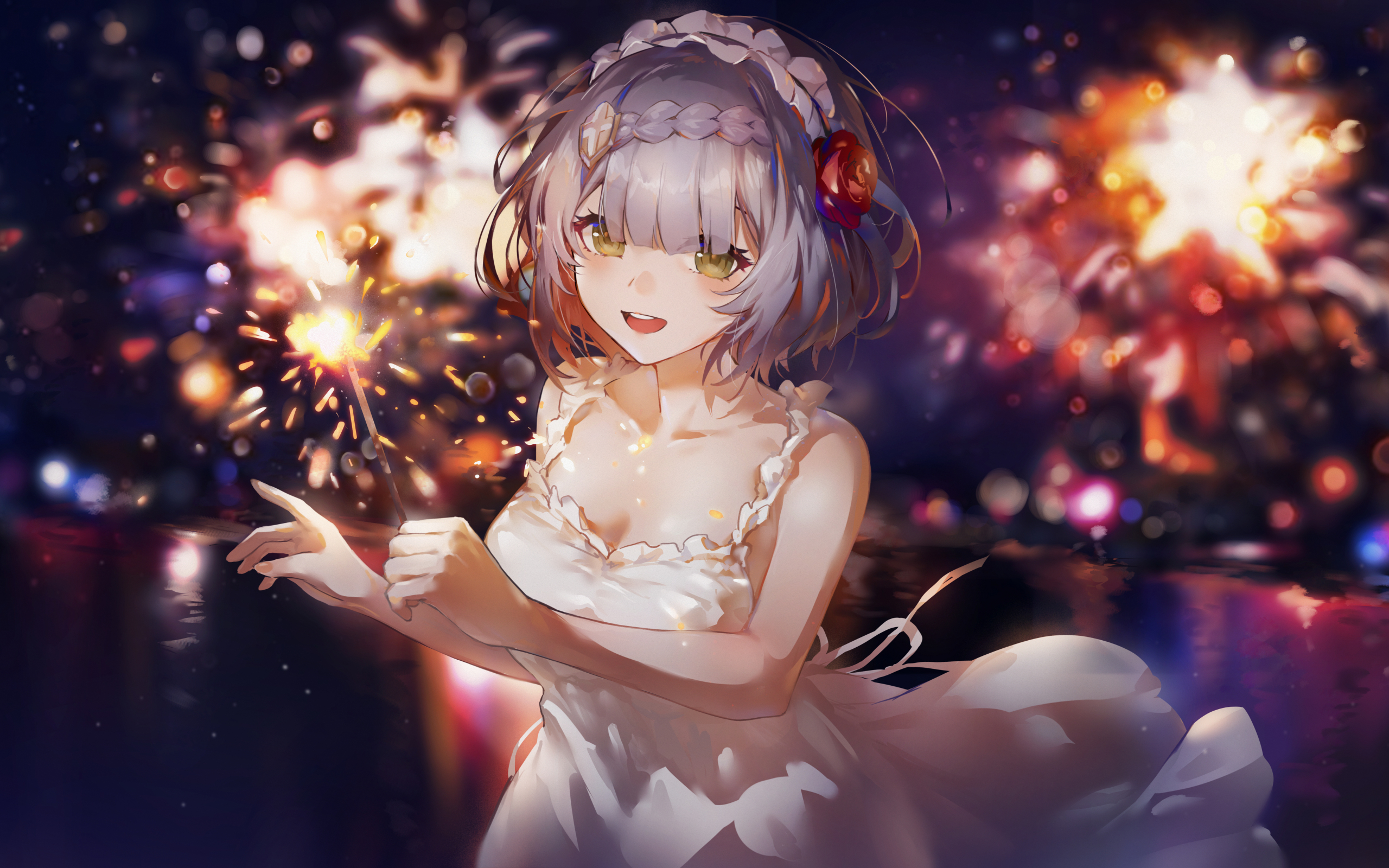 White dress, cute anime girl, art, 2560x1600 wallpaper