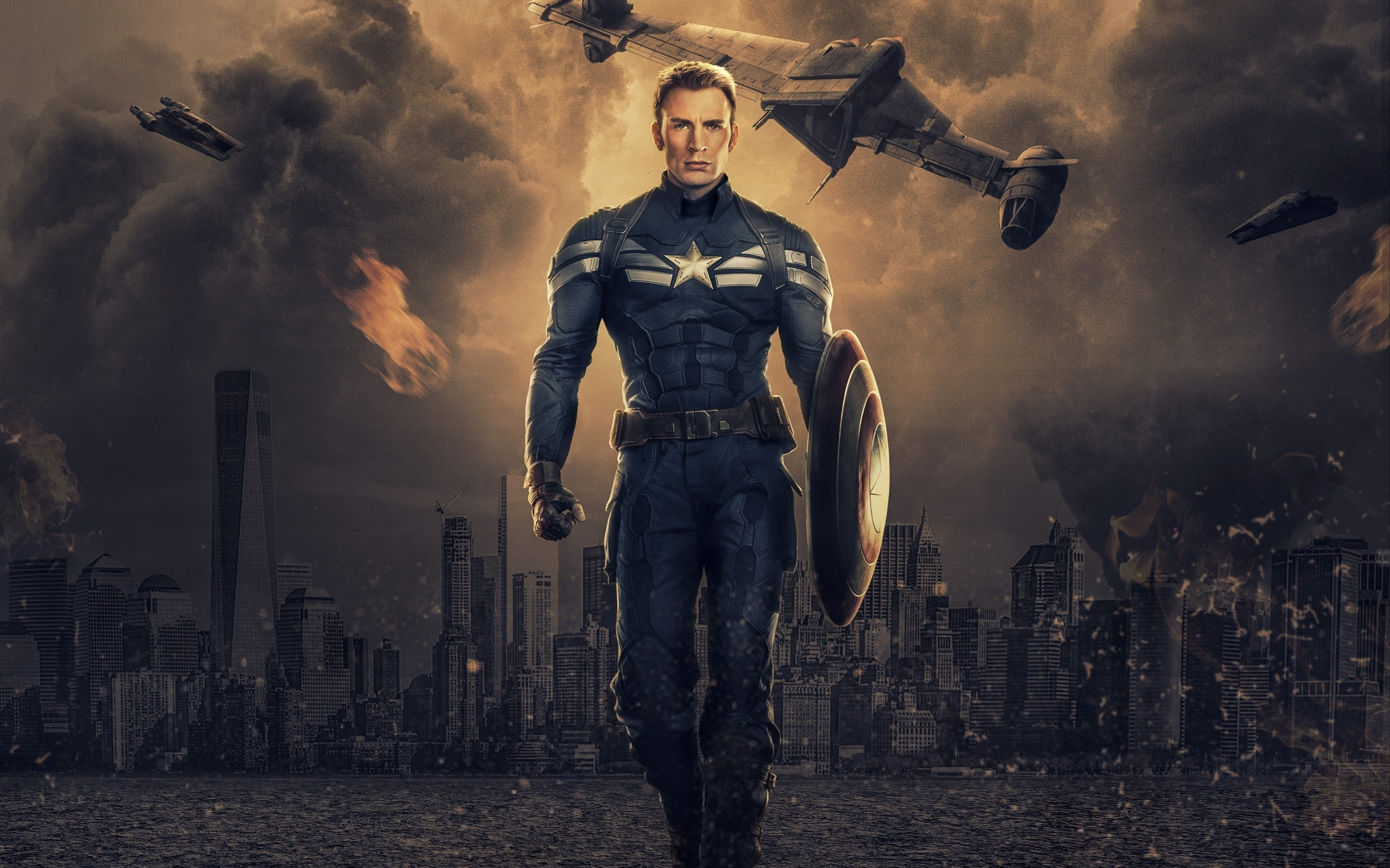 Captain America, Chris Evans, Marvel comics, art, 2560x1600 wallpaper