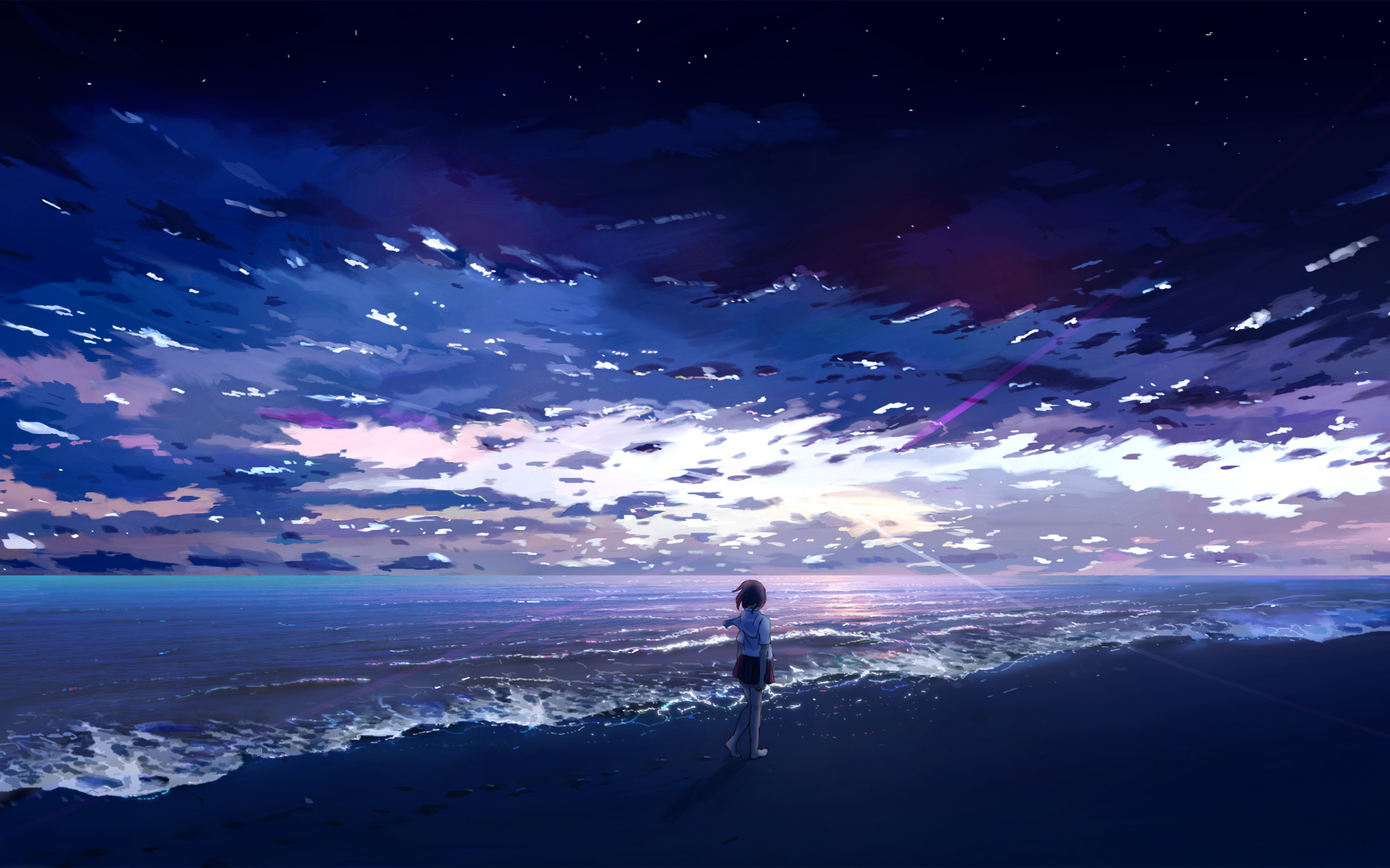 Download wallpaper 2560x1600 anime girl, seashore, beach, art, dual wide  16:10 2560x1600 hd background, 22655