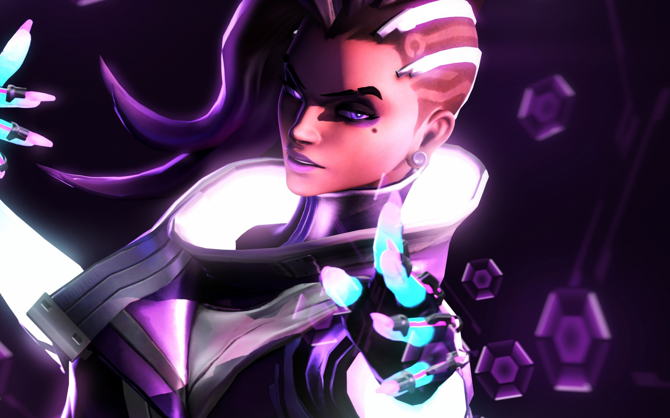 Download wallpaper 2560x1600 skin, sombra, violet eyes, overwatch, dual ...