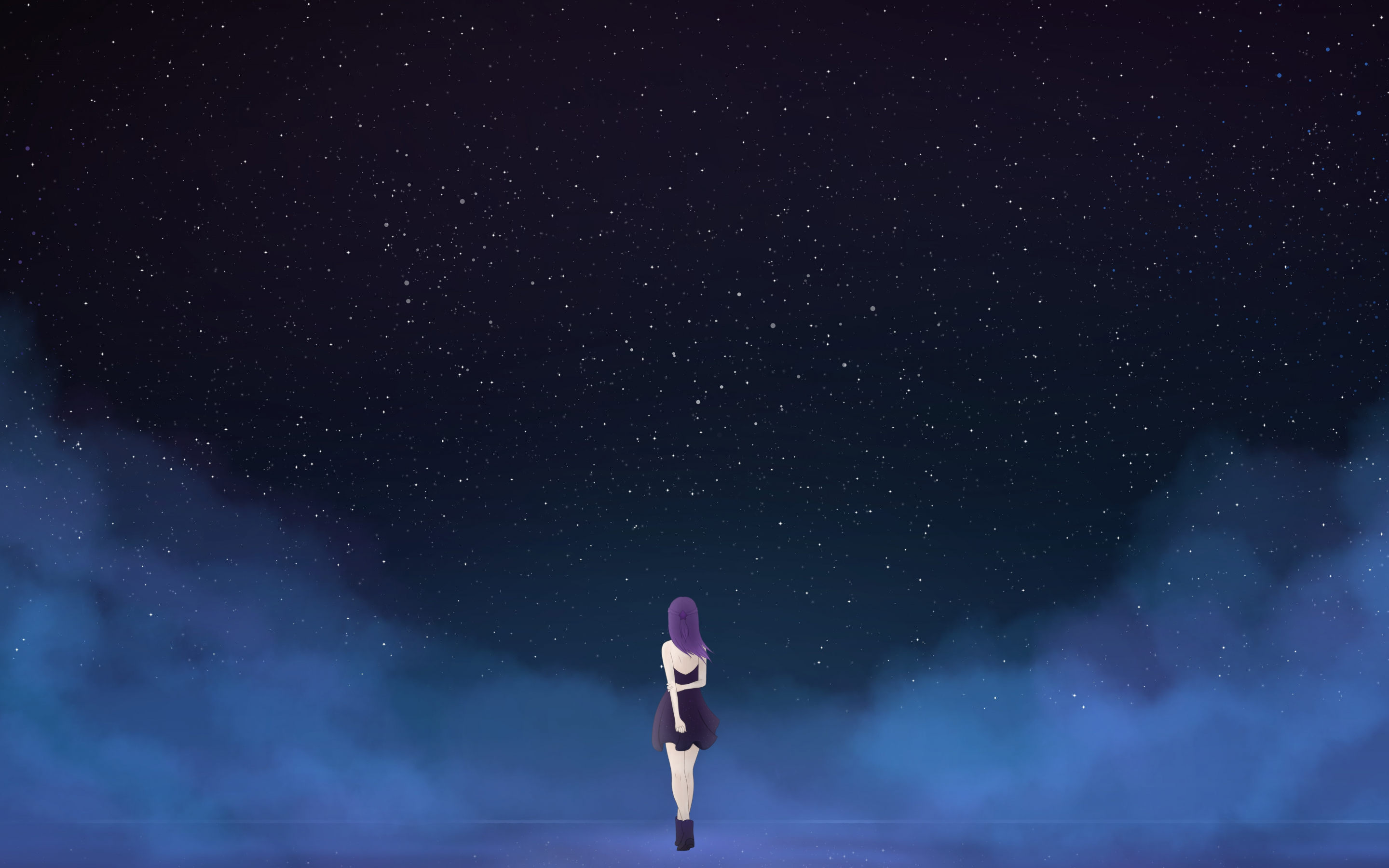 Starry sky, fantasy, anime girl, minimal, night, 2880x1800 wallpaper