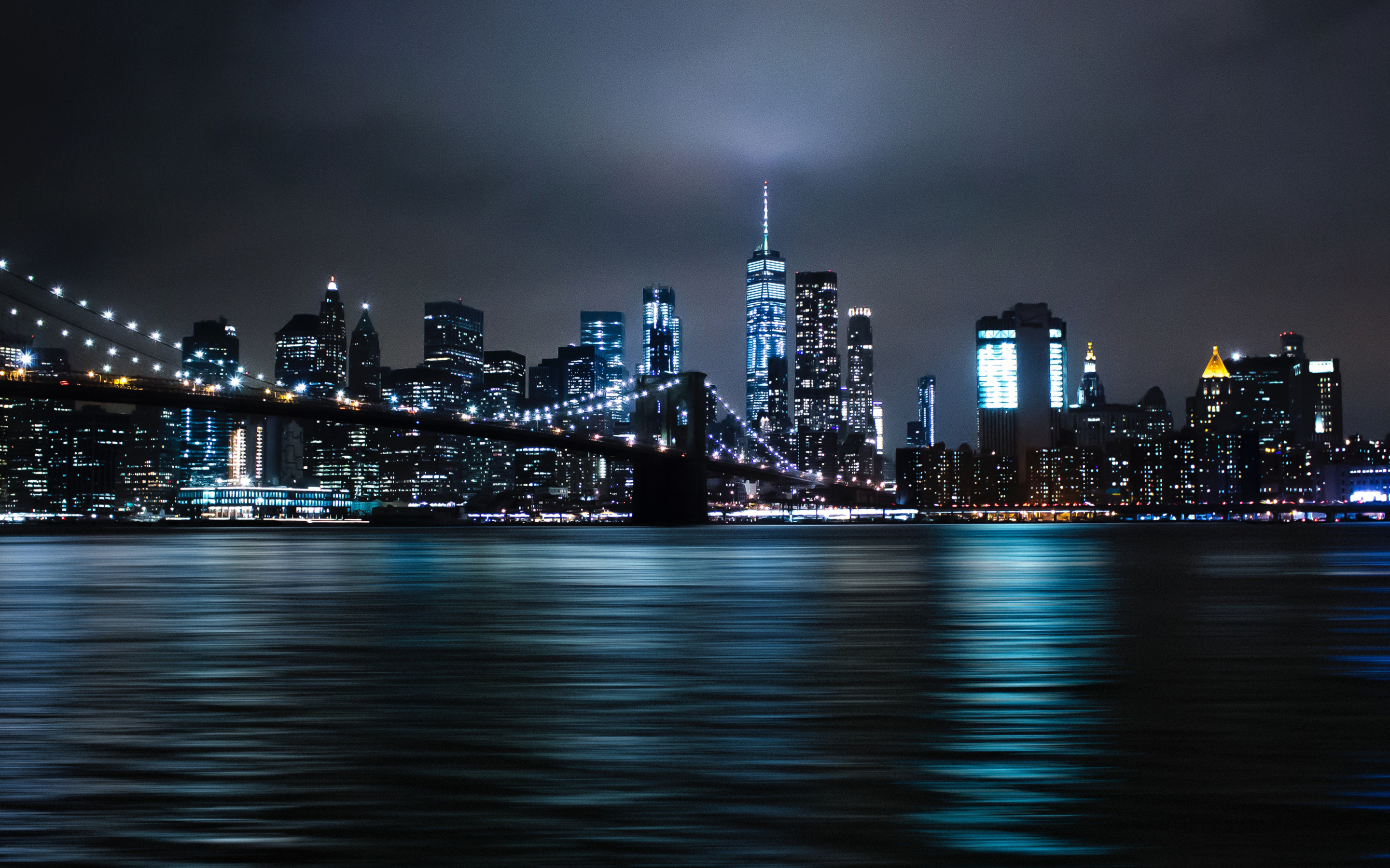 Brooklyn Bridge, night, cityscape, 2880x1800 wallpaper