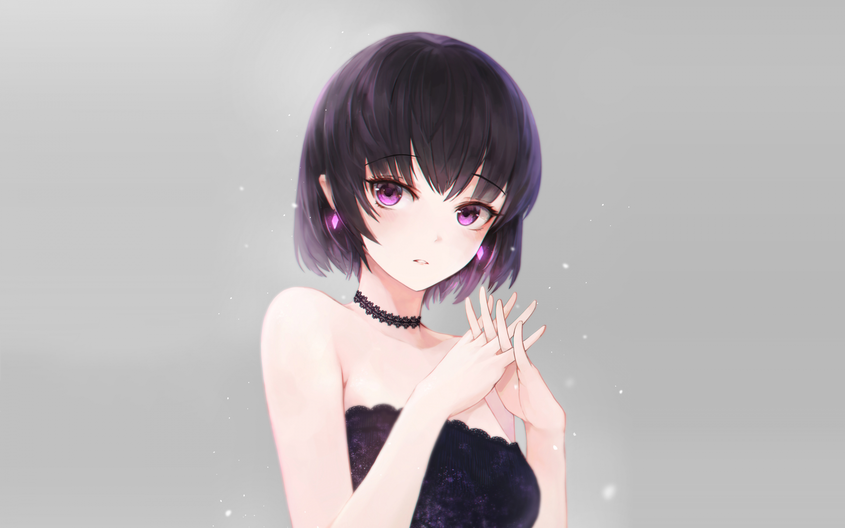 Beautiful, anime girl, bare shoulder, violet eyes, 2880x1800 wallpaper