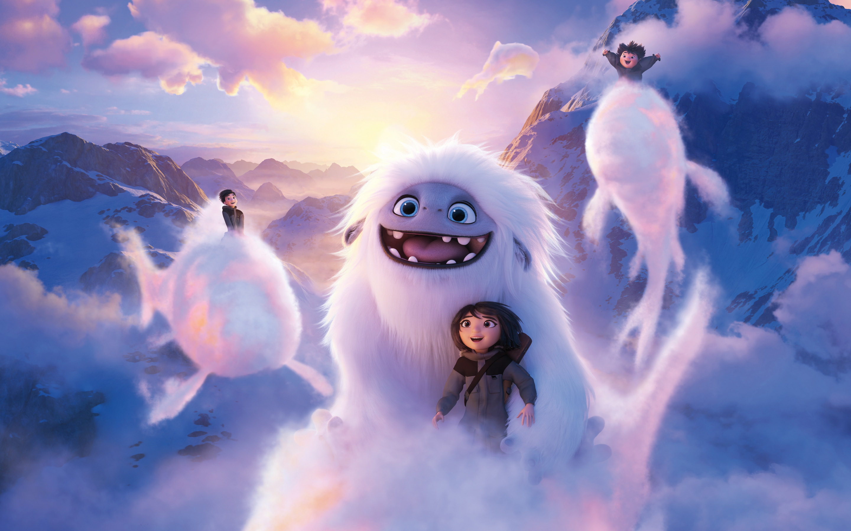 Abominable, yeti and boy, clouds, flight, 2019 movie, 2880x1800 wallpaper