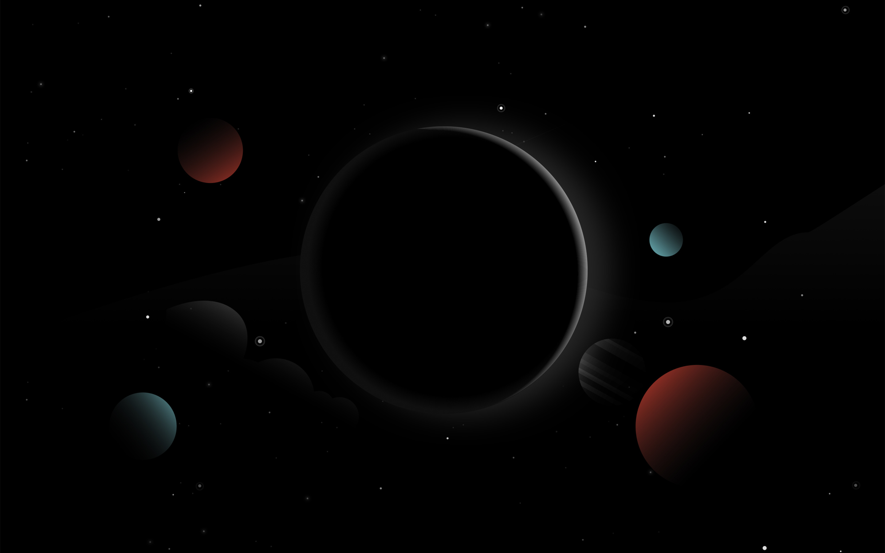 Solar system, planets, dark, digital art, fantasy, 2880x1800 wallpaper