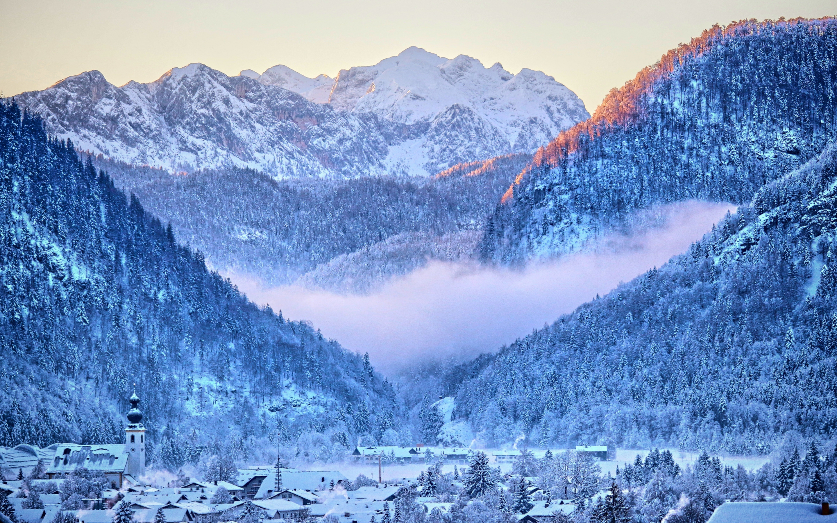 Inzell, mountains, city, tree, 2880x1800 wallpaper