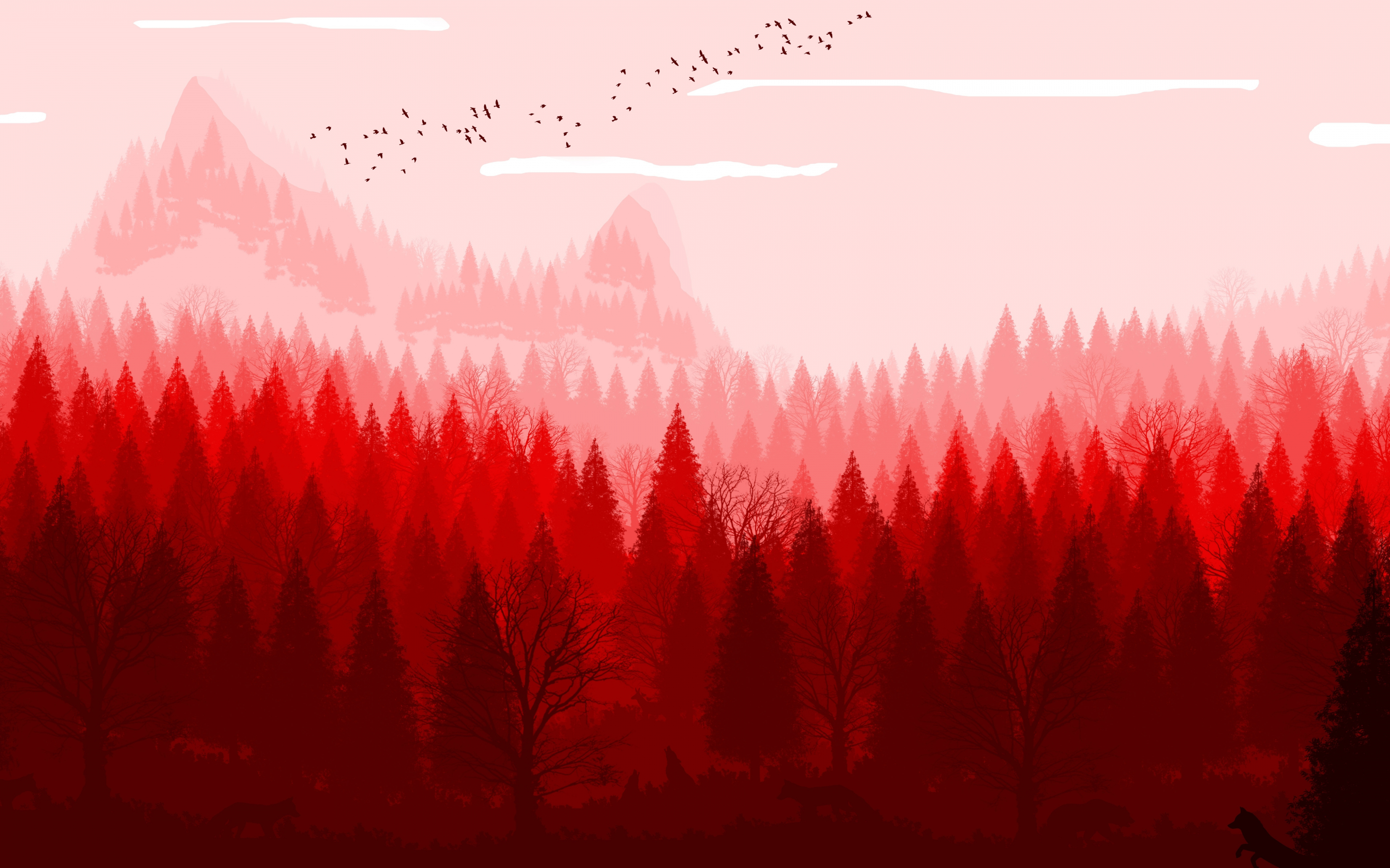Red forest, horizon, nature, art, 2880x1800 wallpaper