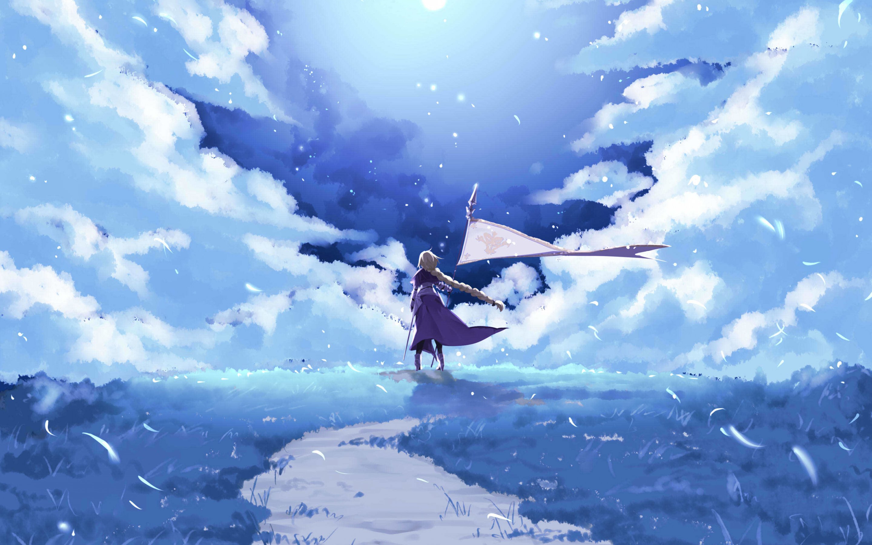 Fate/Grand order, ruler, anime girl, landscape, clouds, art, 2880x1800 wallpaper