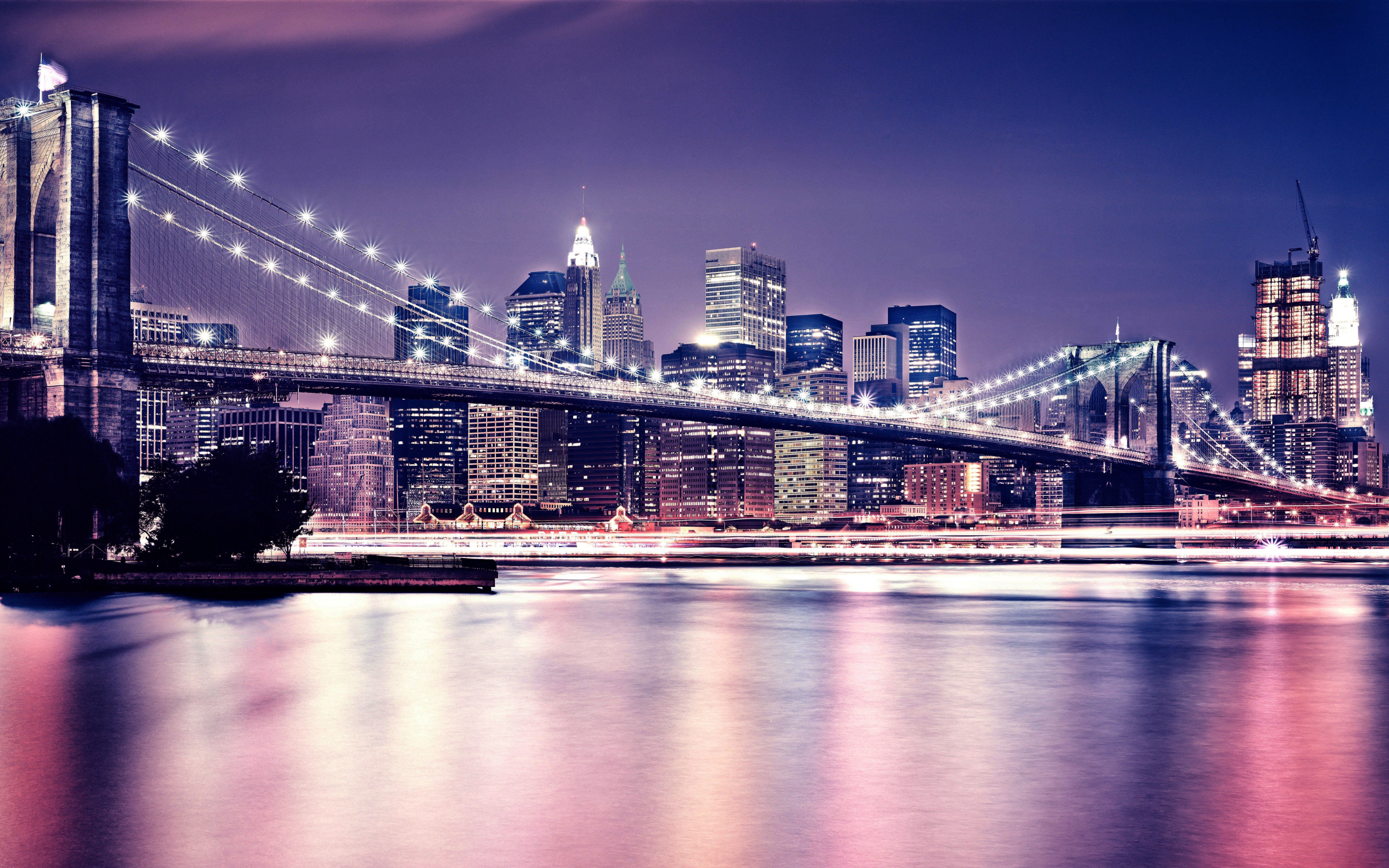 Brooklyn Bridge, night, buildings, cityscape, 2880x1800 wallpaper