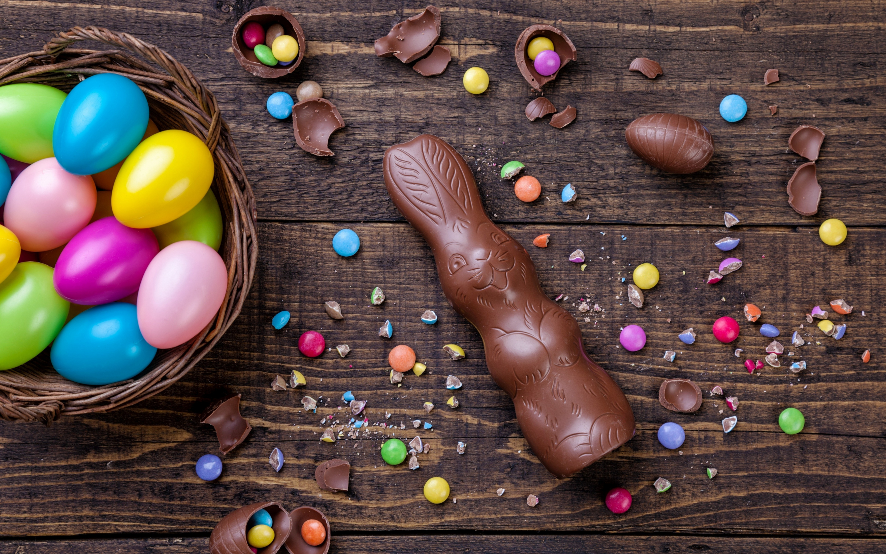 Chocolate, bunny, easter, eggs, 2880x1800 wallpaper