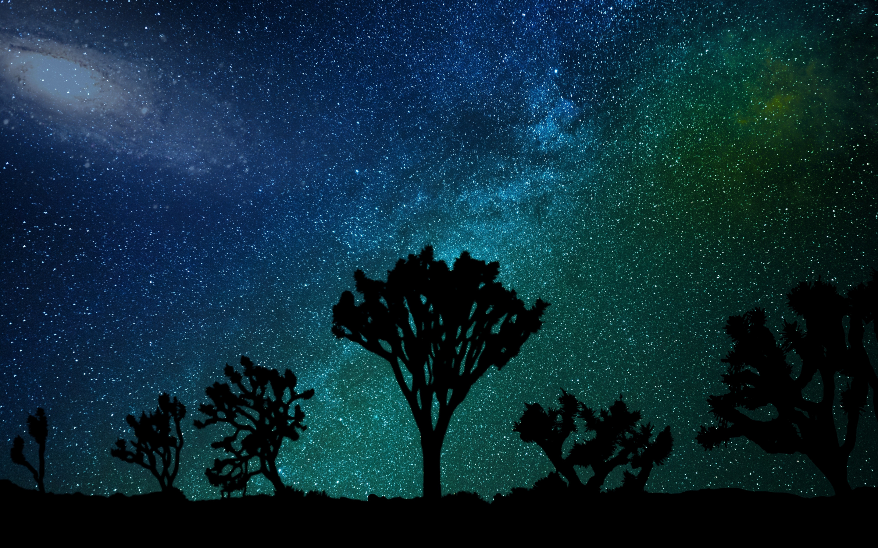 Blue green sky, milky way, joshua tree, night, 2880x1800 wallpaper