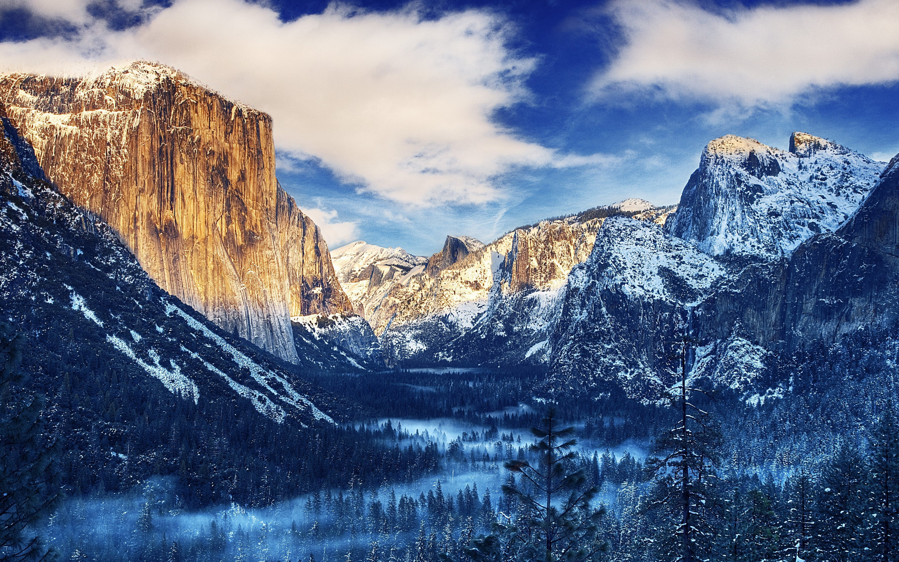 Winter, Yosemite valley, nation park, nature, 2880x1800 wallpaper