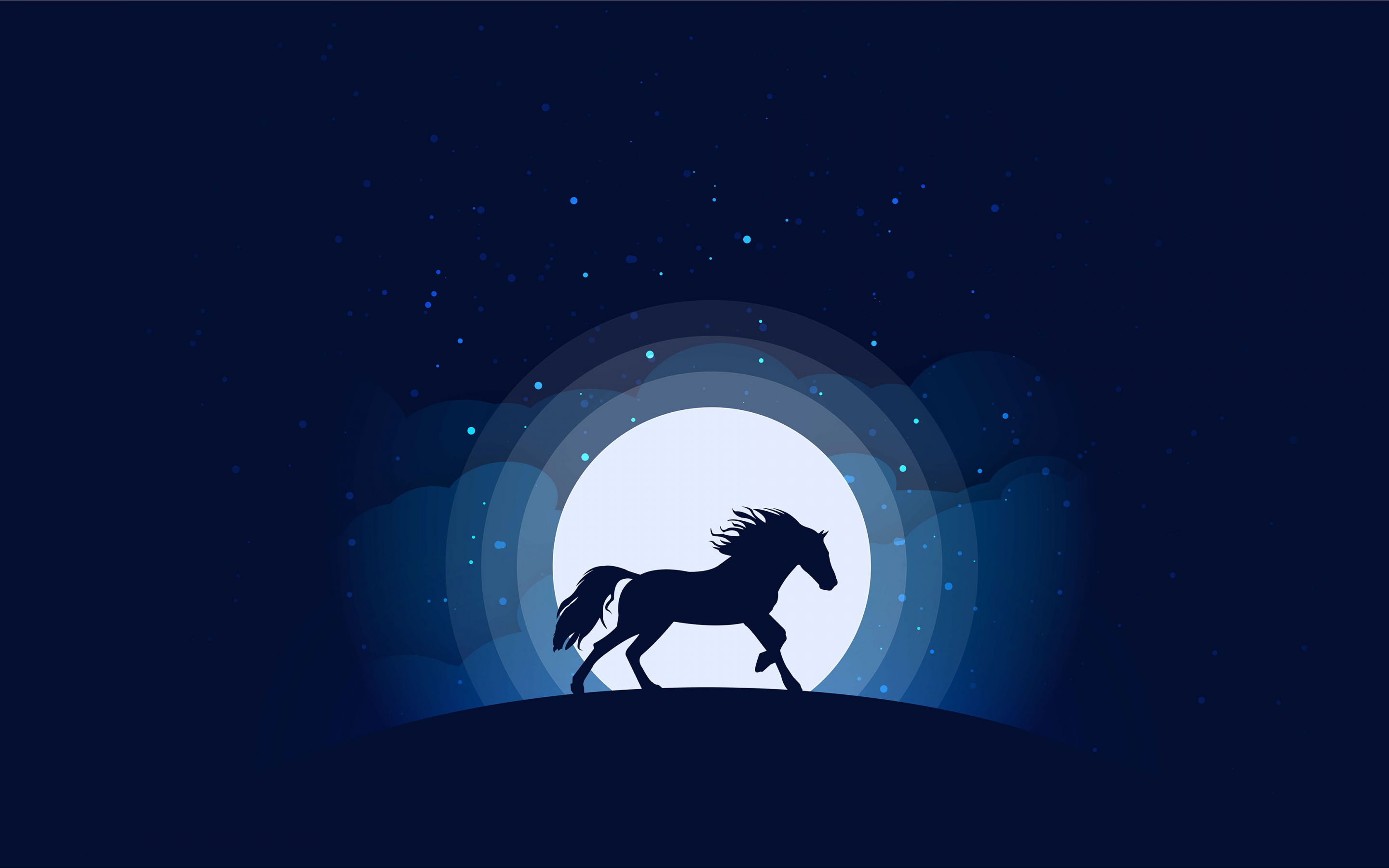 Horse, moon, silhouette, blue dark, minimal, 2880x1800 wallpaper