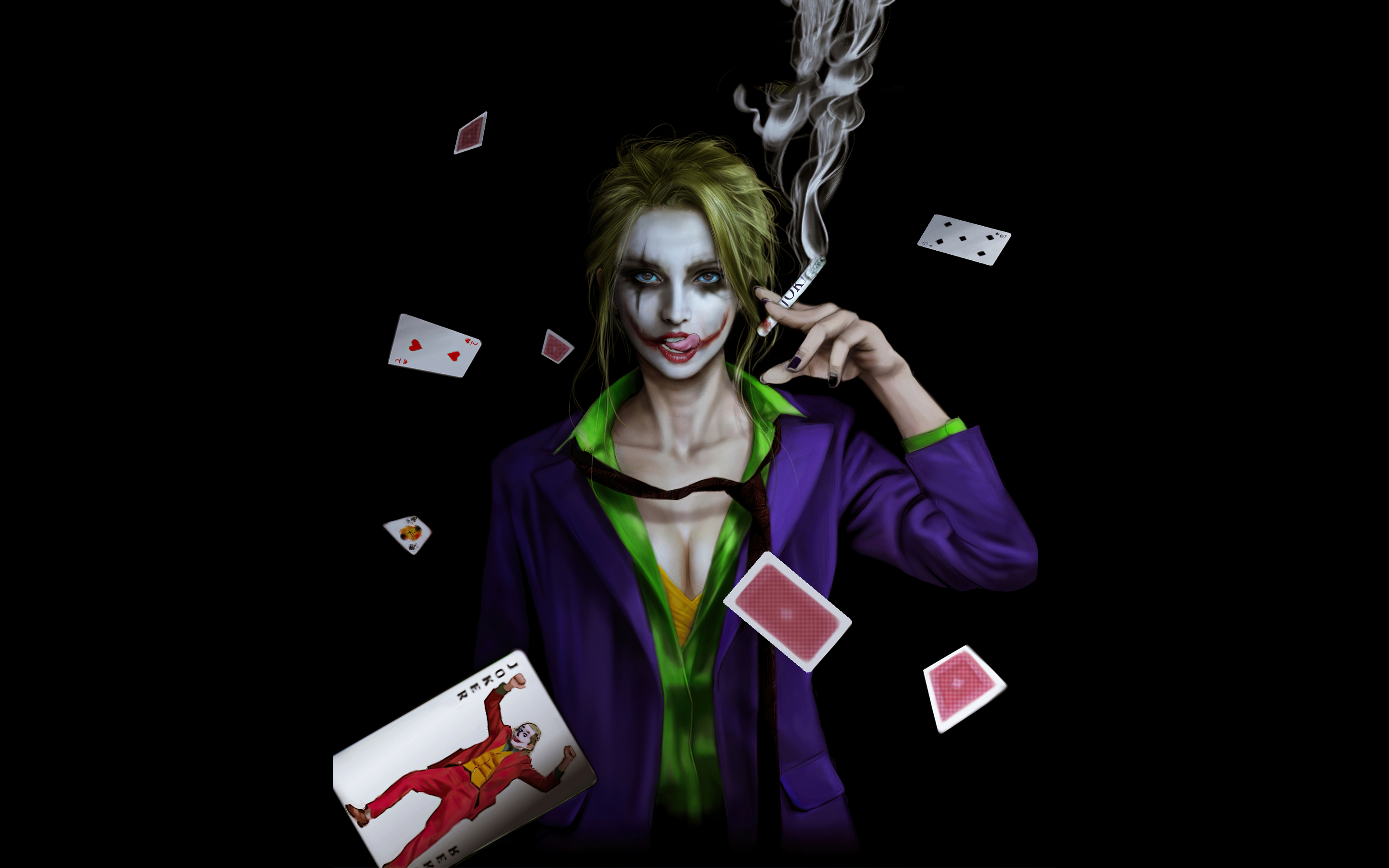 Joker girl and cards, fan art, 2022, 2880x1800 wallpaper