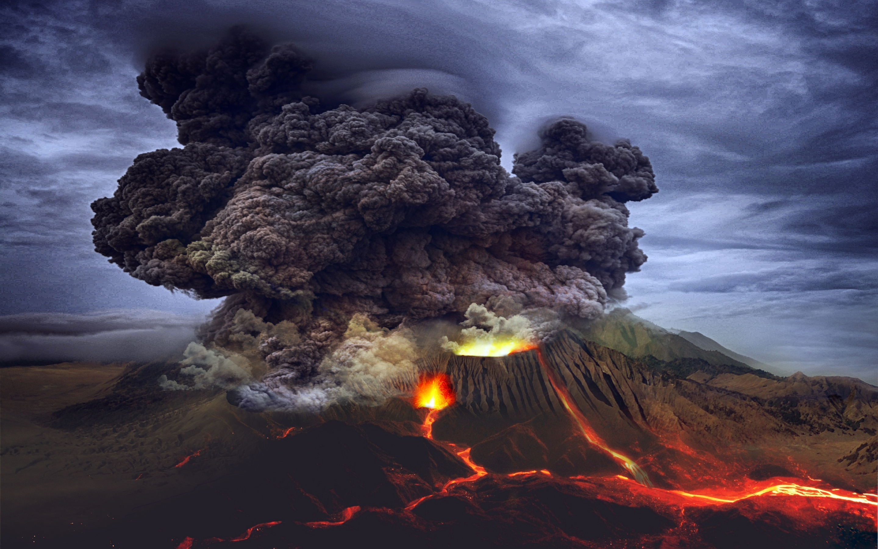 Eruption, volcano, clouds, 2880x1800 wallpaper