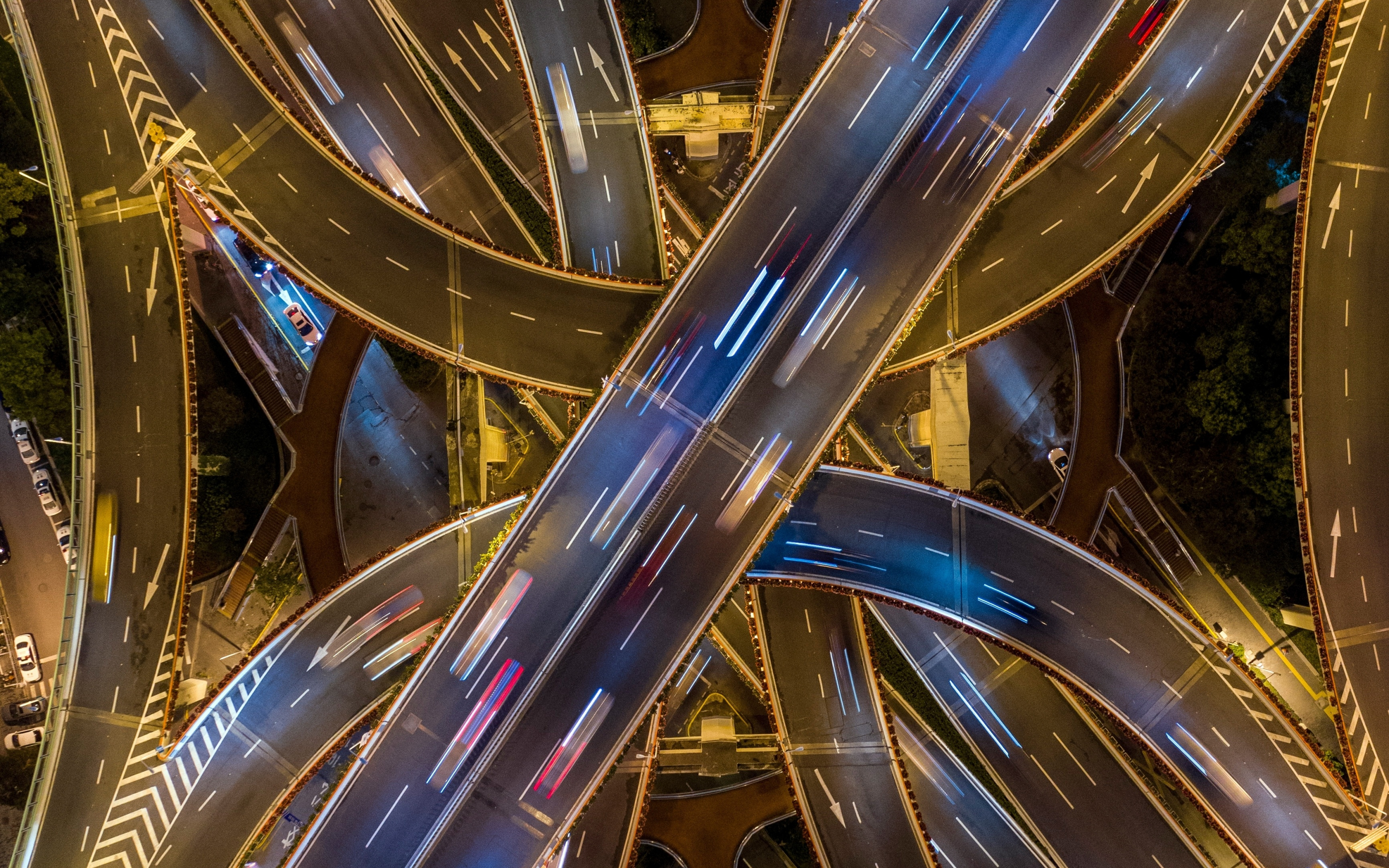 Aerial view, highway, overlapping, 2880x1800 wallpaper