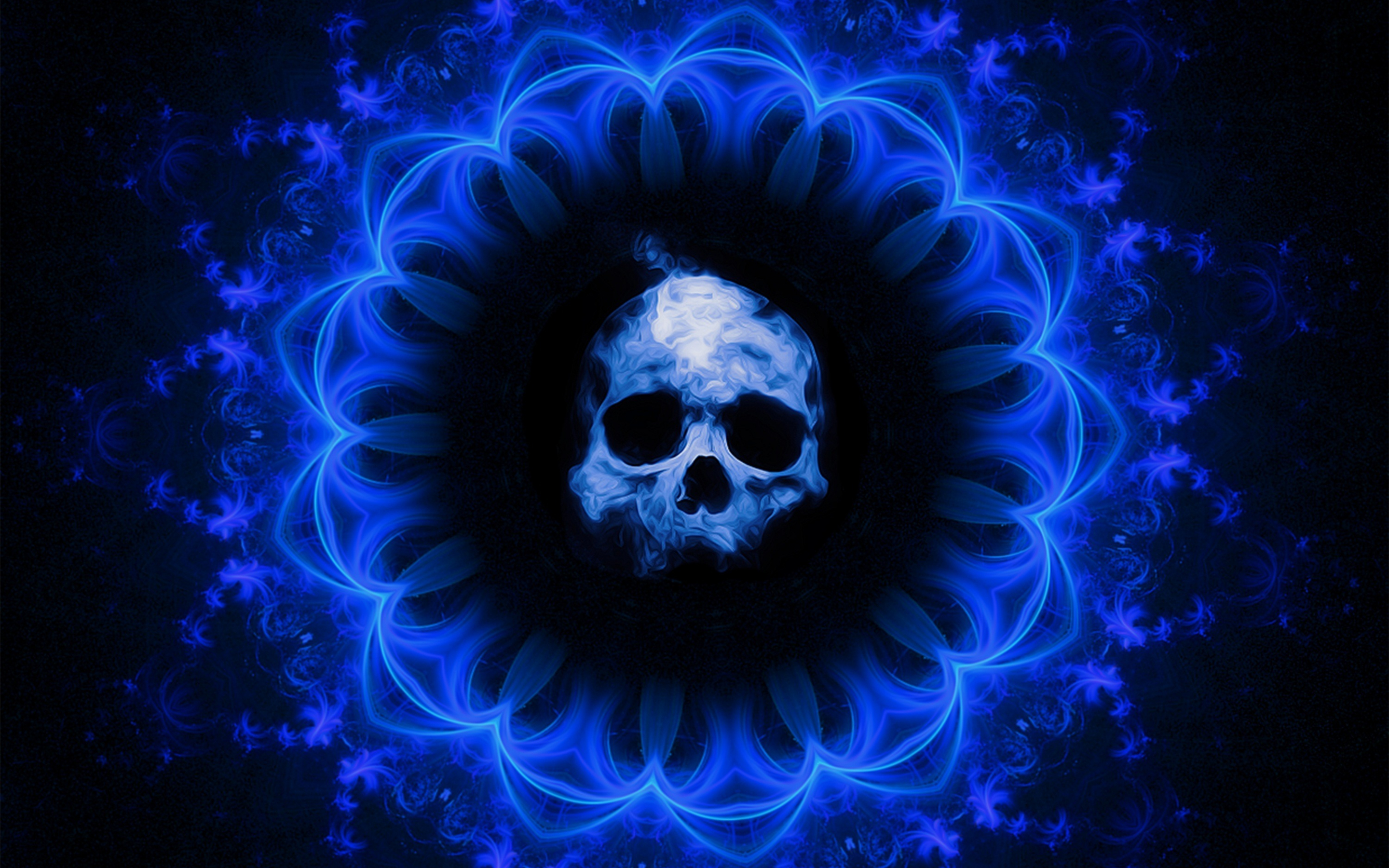 Skull, dark, blue gothic, fantasy, abstract, 2880x1800 wallpaper