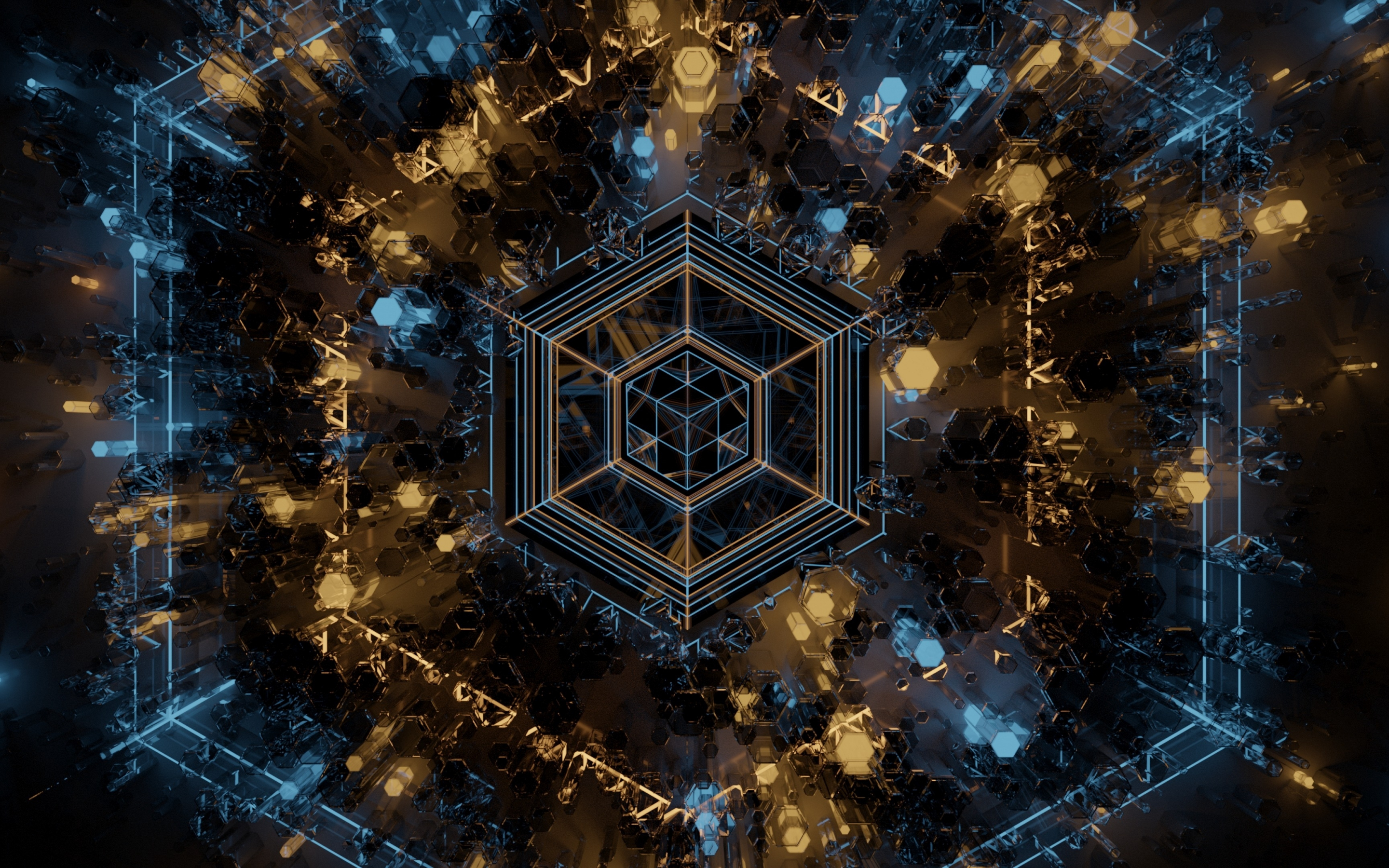 Fractal art, geometry, hexagons, shapes, 2880x1800 wallpaper