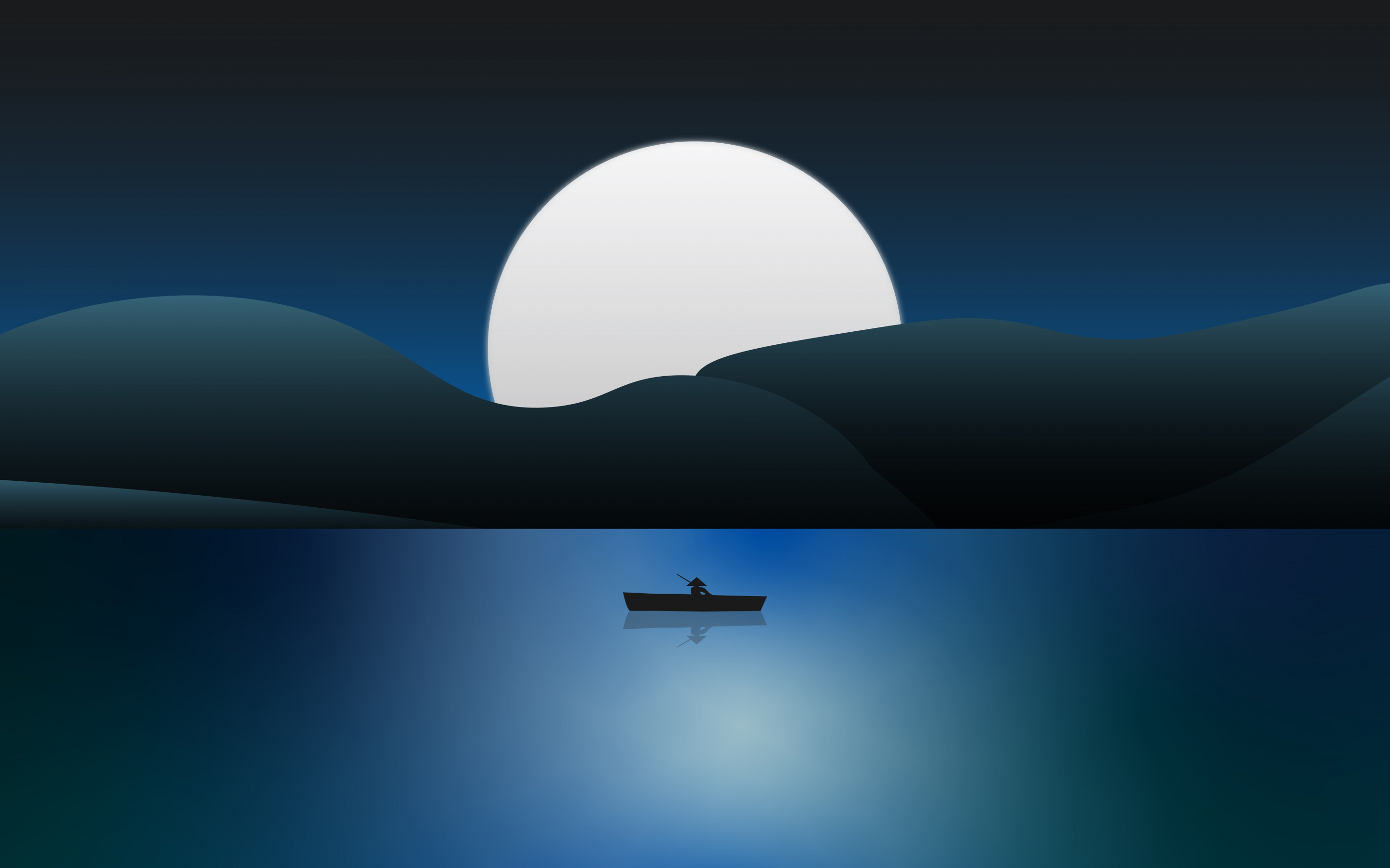 Boat, night in the lake, minimal, 2880x1800 wallpaper