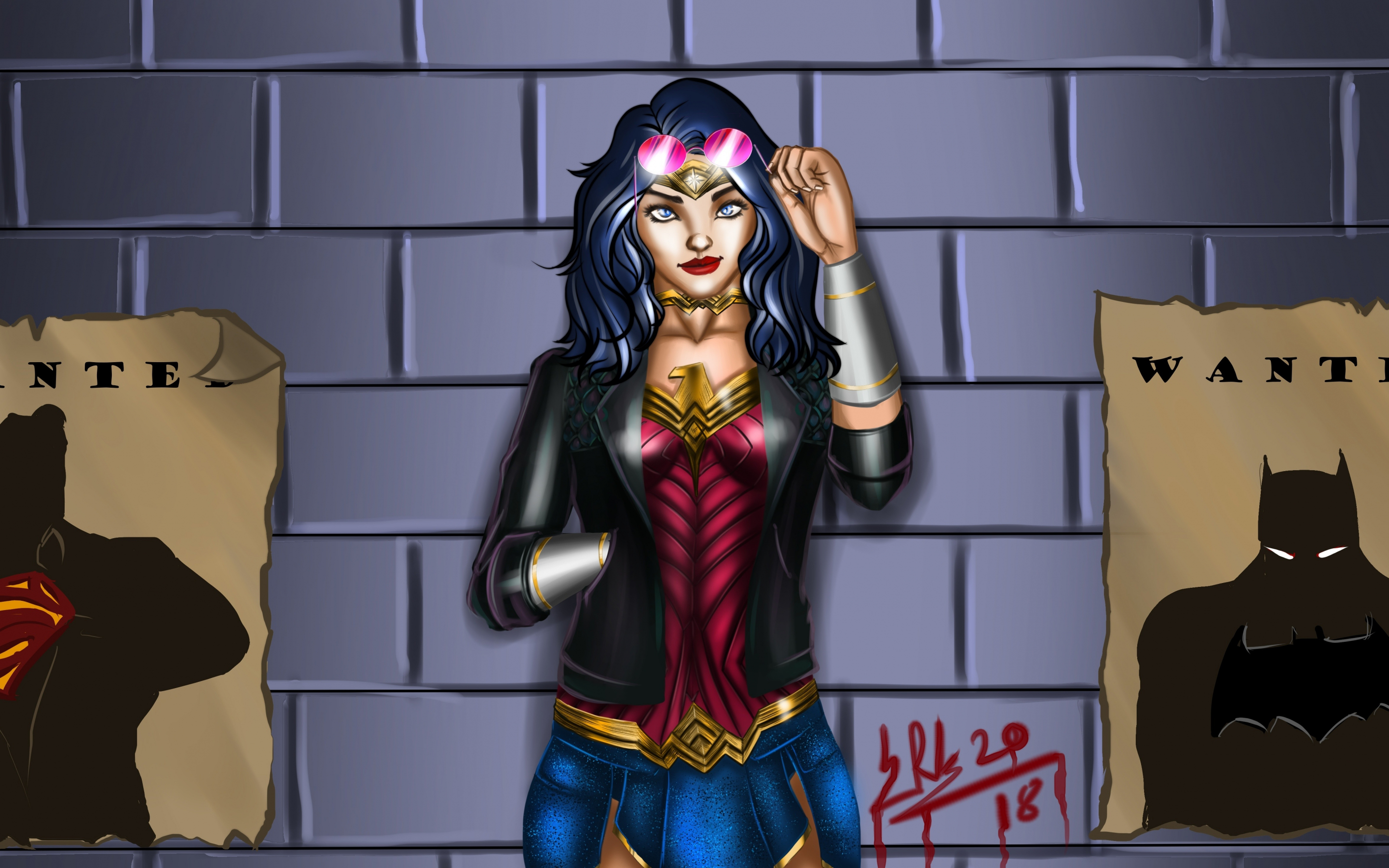Wonder Woman, leather jacket, superhero, art, 2880x1800 wallpaper