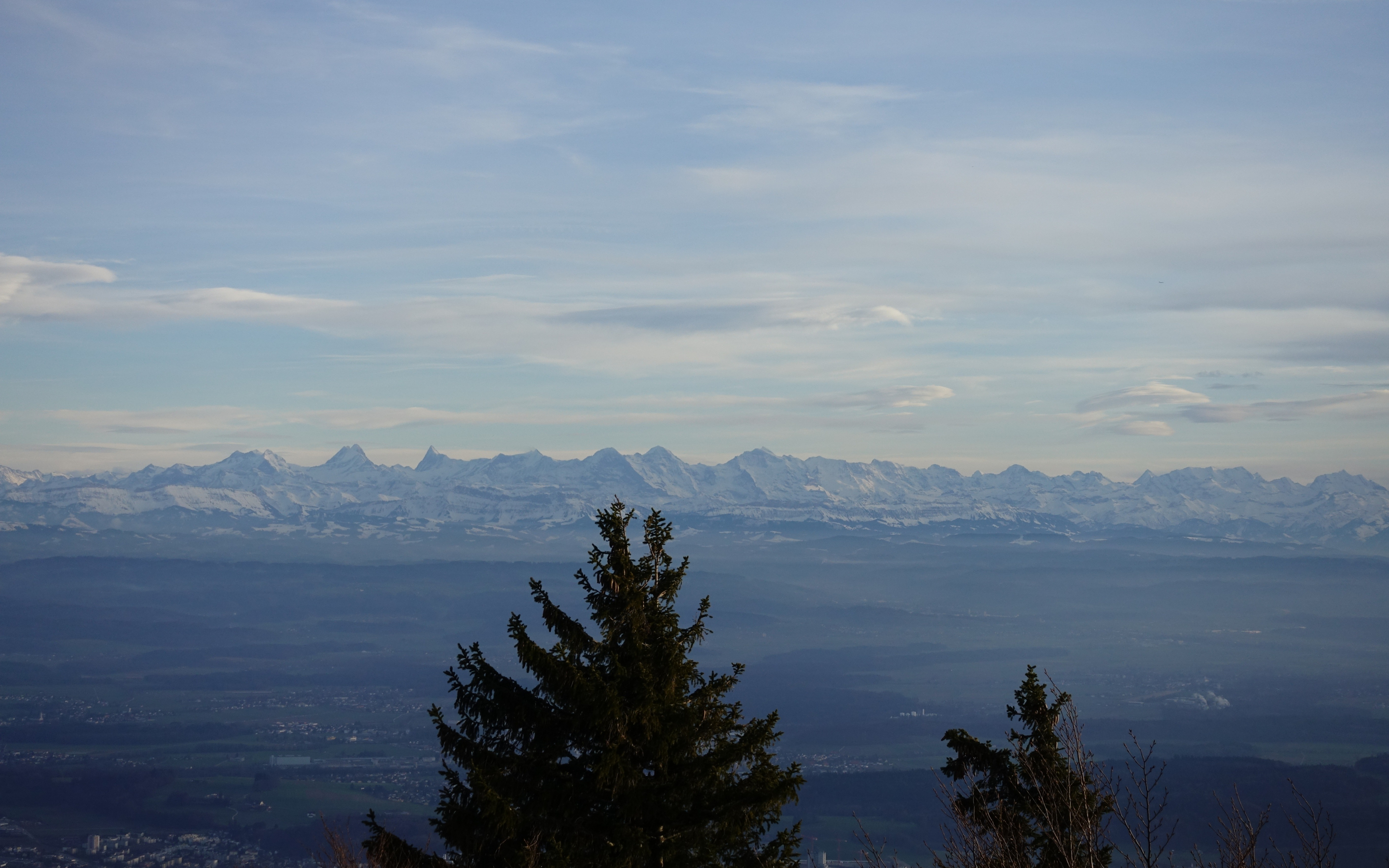 Swiss alps, mountains, sky, clouds, tree, 2880x1800 wallpaper