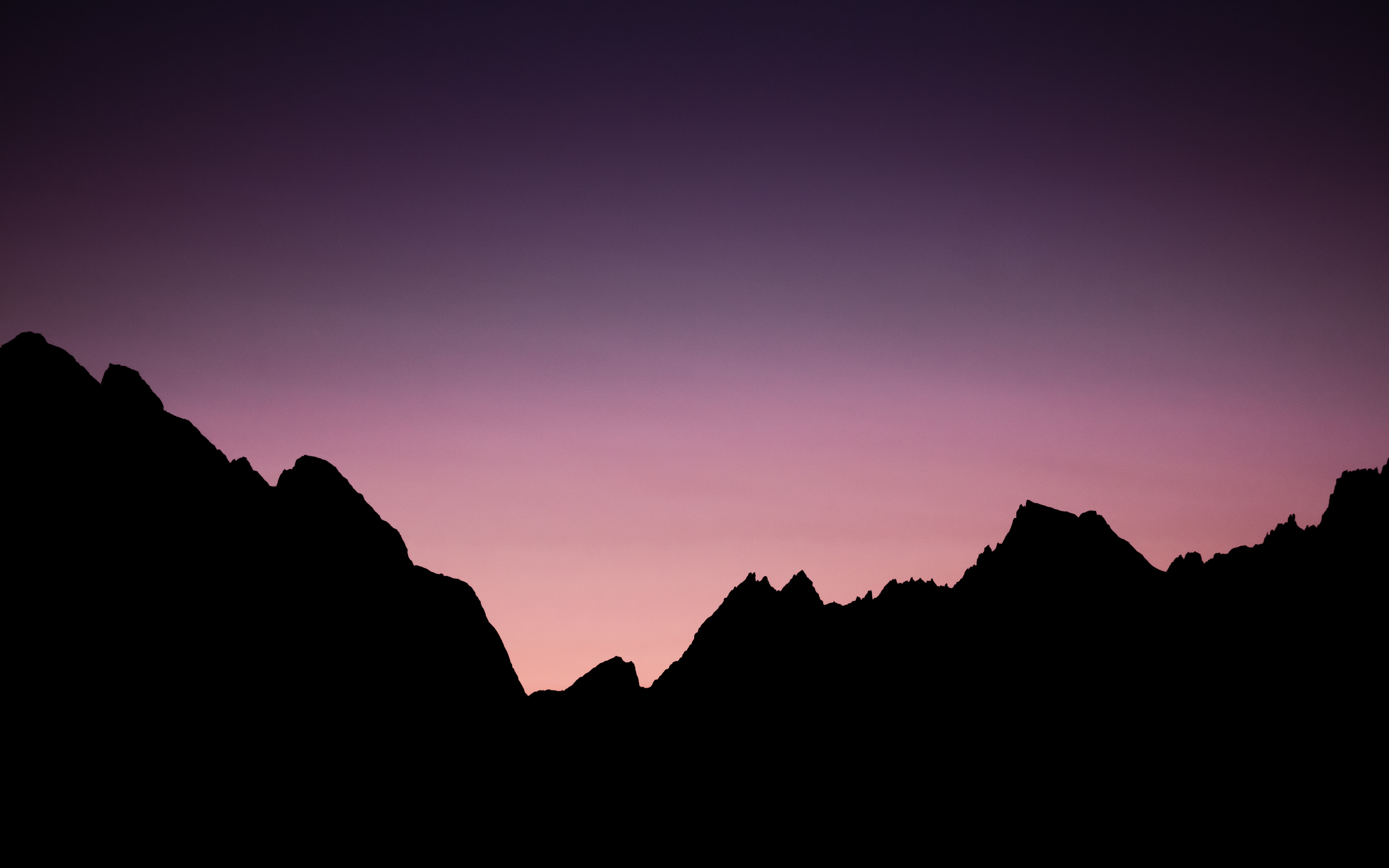 Purple sky, sunset, mountains, silhouette, 2880x1800 wallpaper