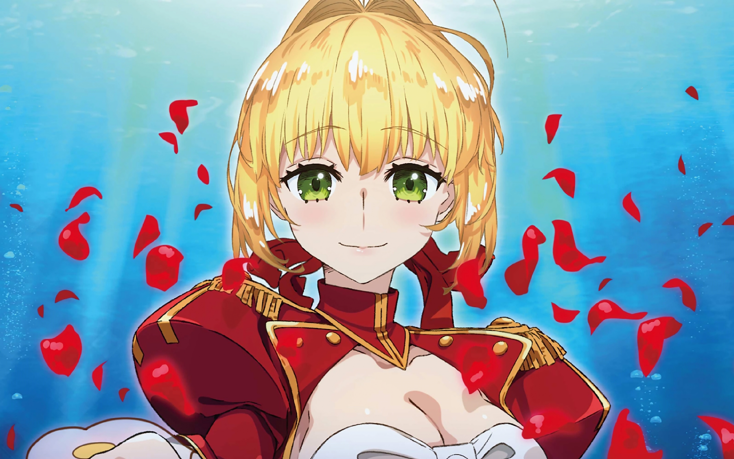 Red saber, beautiful, Fate/Extra Last Encore, anime girl, 2880x1800 wallpaper