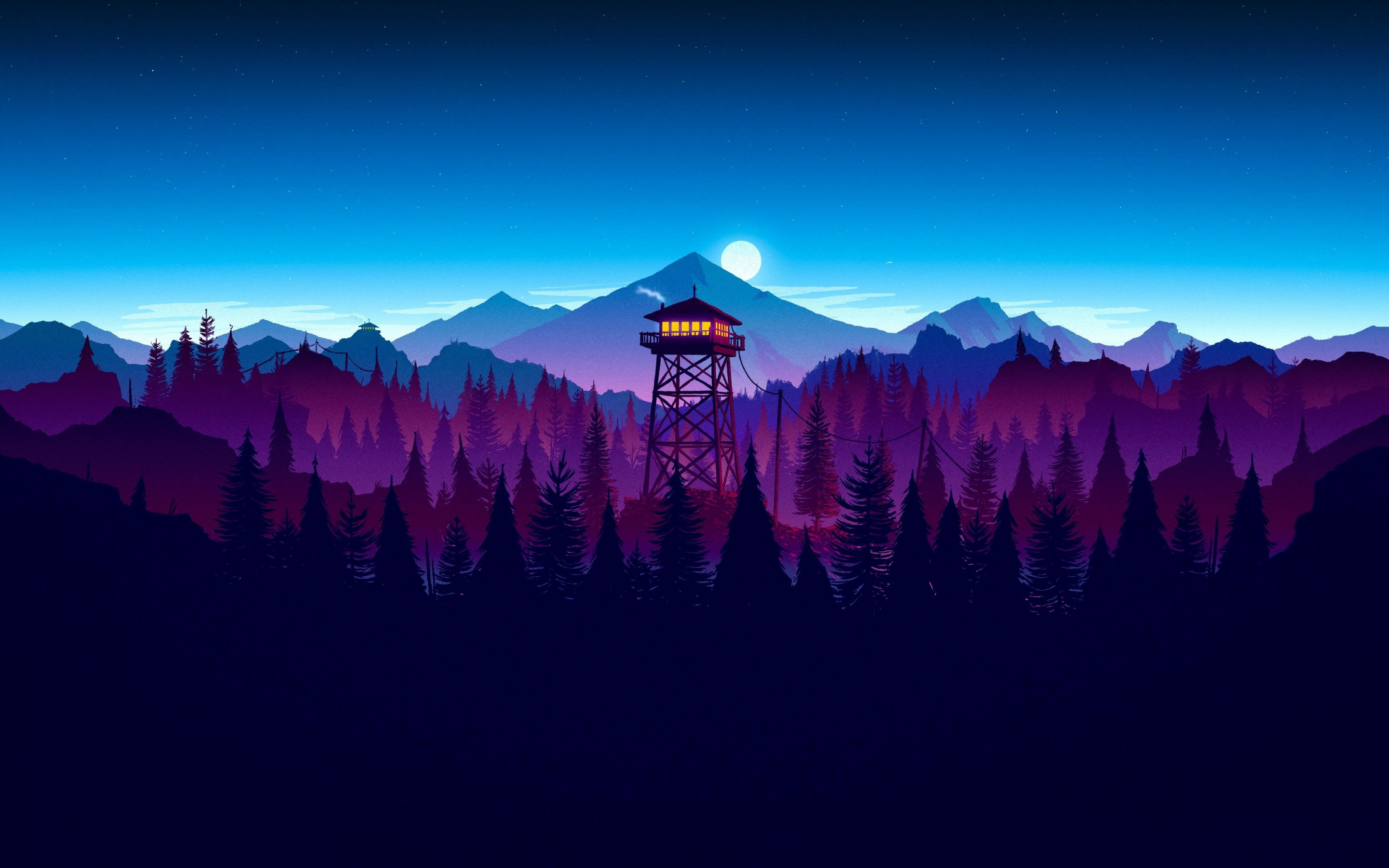 Firewatch, video game, sunset, artwork, 2880x1800 wallpaper