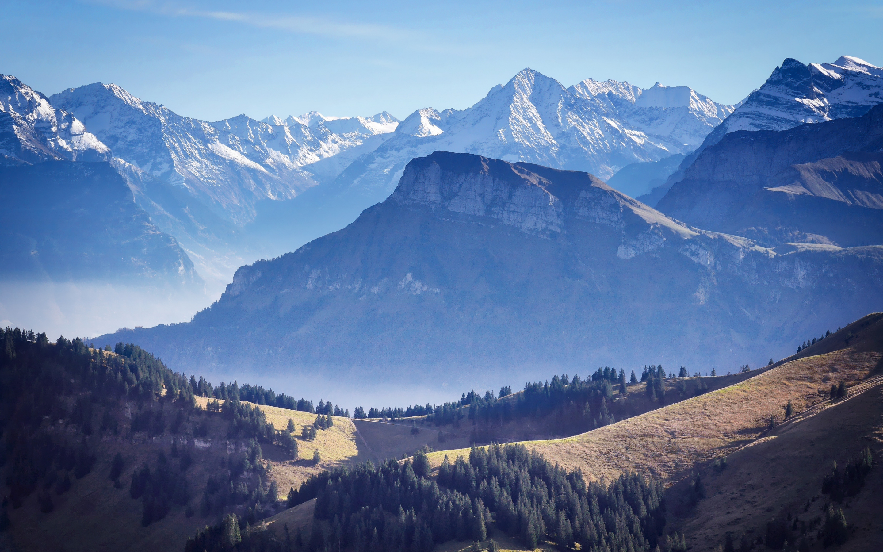 Swiss mountains, valley, nature, landscape, 2880x1800 wallpaper
