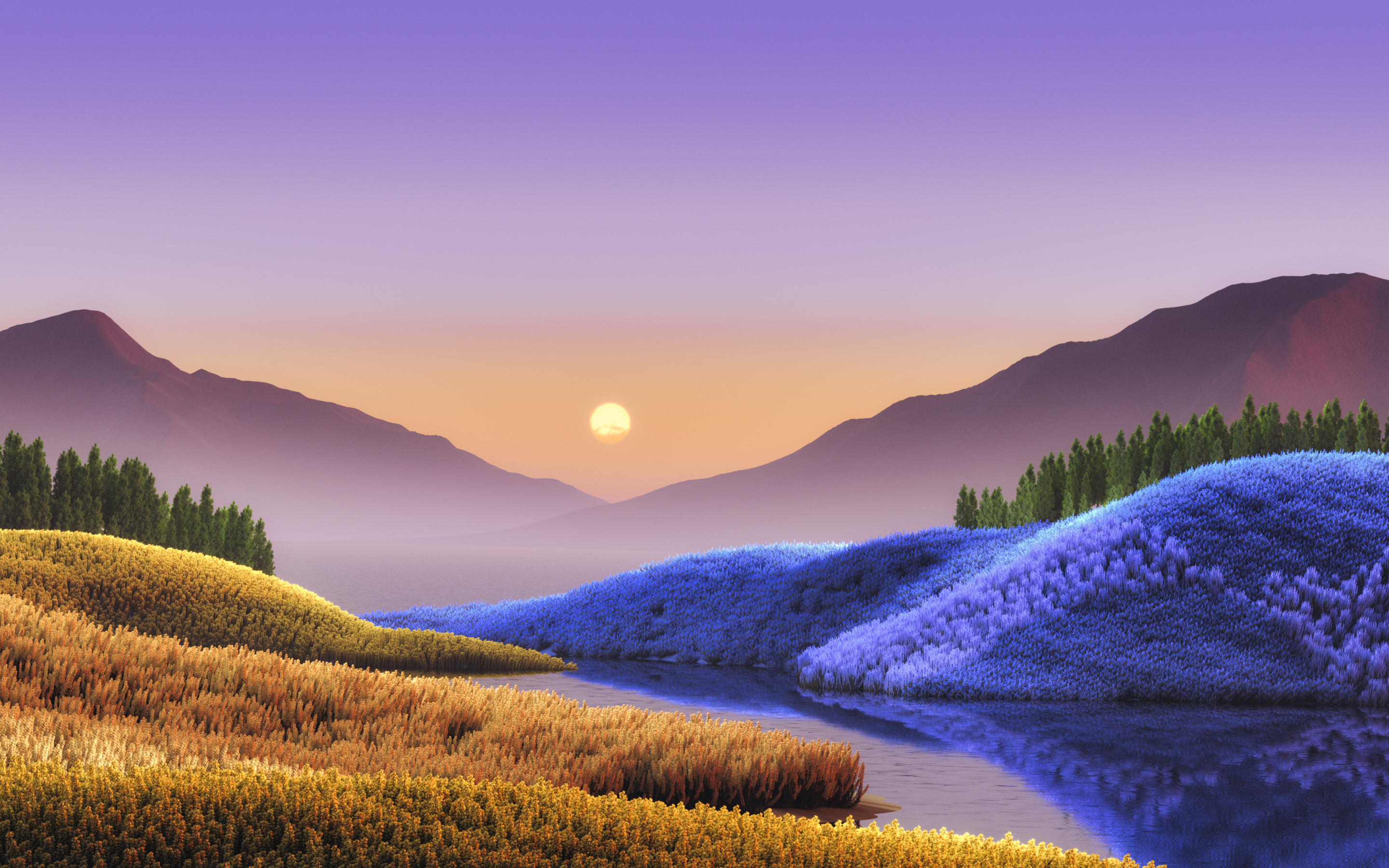 Windows files stock, landscape, flowers and plants, sunset, digital art, 2880x1800 wallpaper