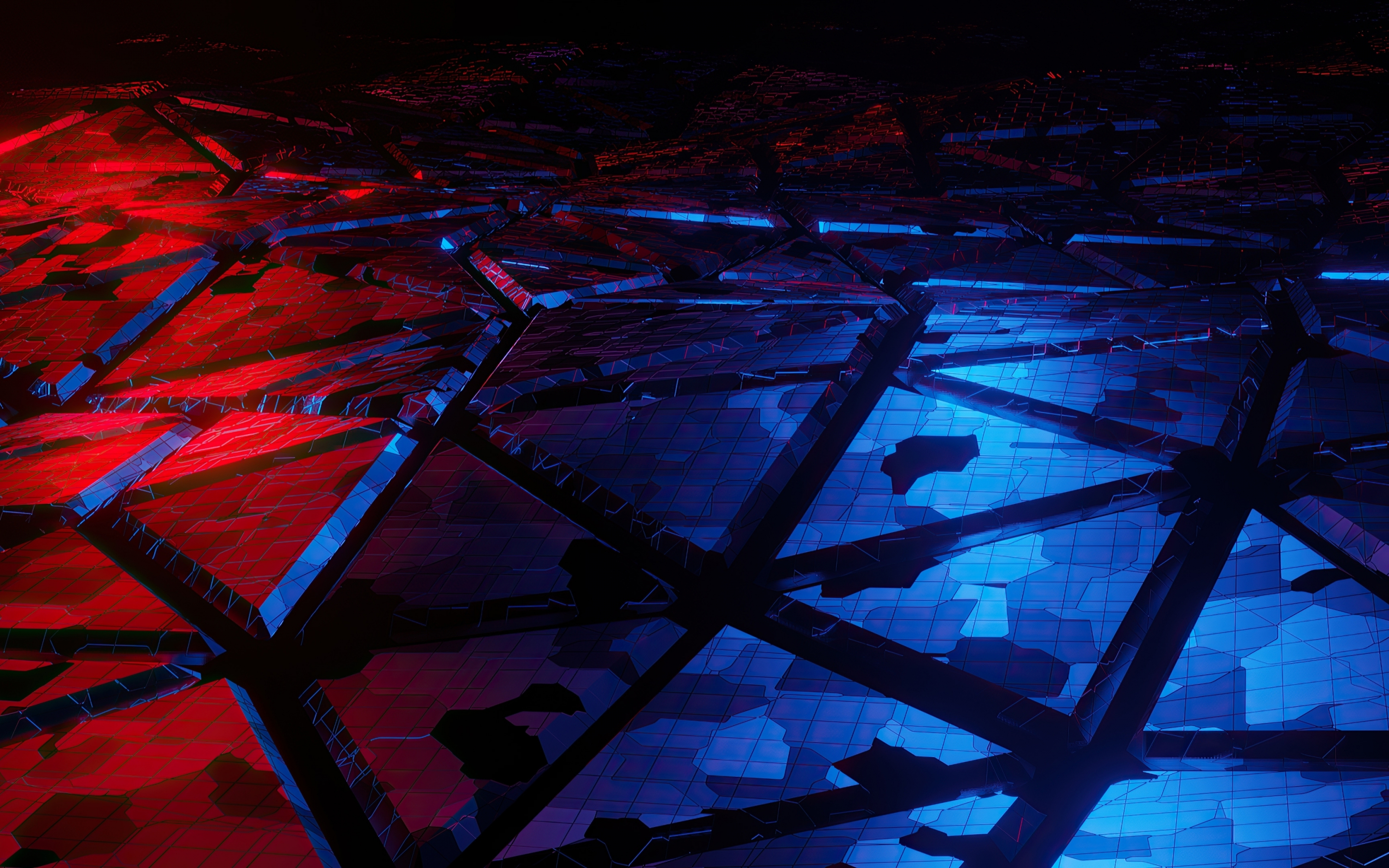 Red-blue triangles, broken surface, abstract, 2880x1800 wallpaper