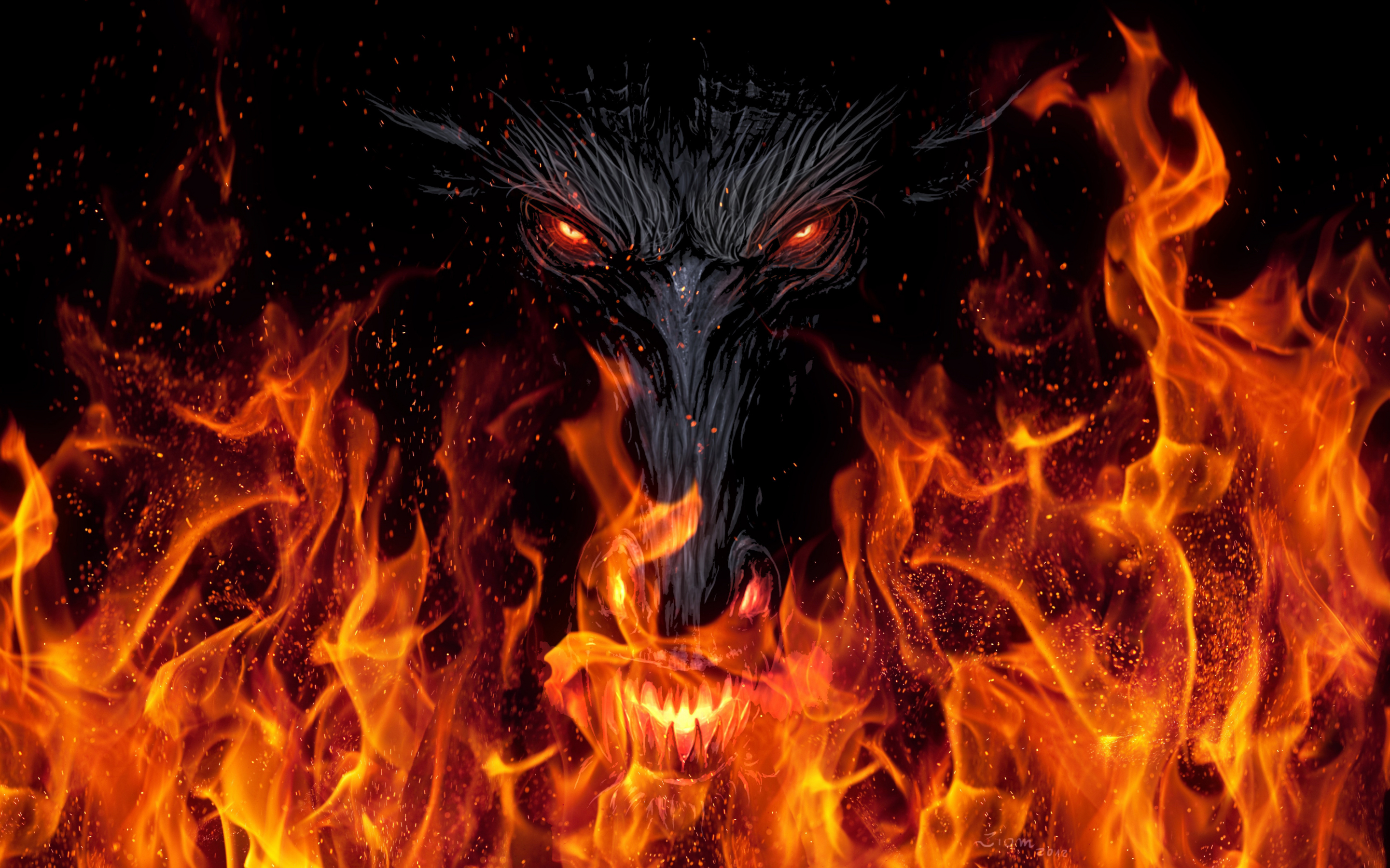 Devil's face, fire, dark, fantasy, 2880x1800 wallpaper