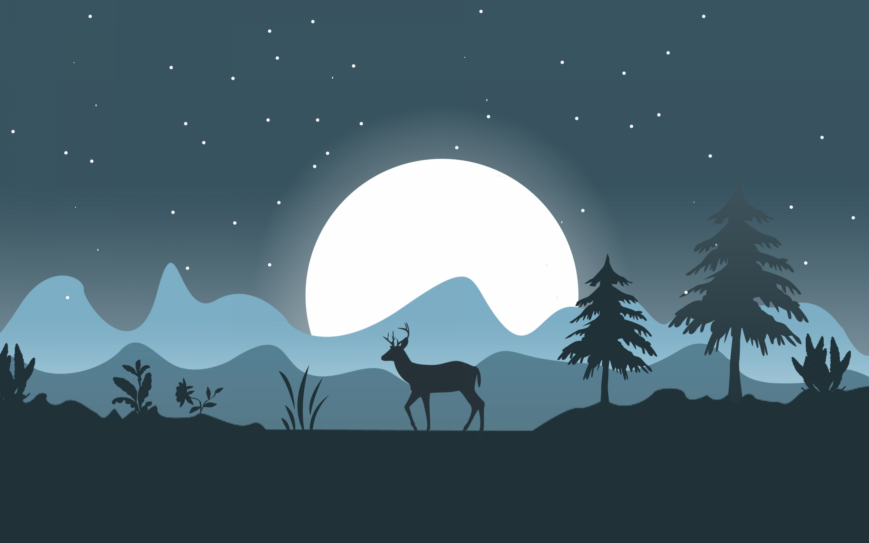Deer, forest, outdoor, moon, minimal, art, 2880x1800 wallpaper