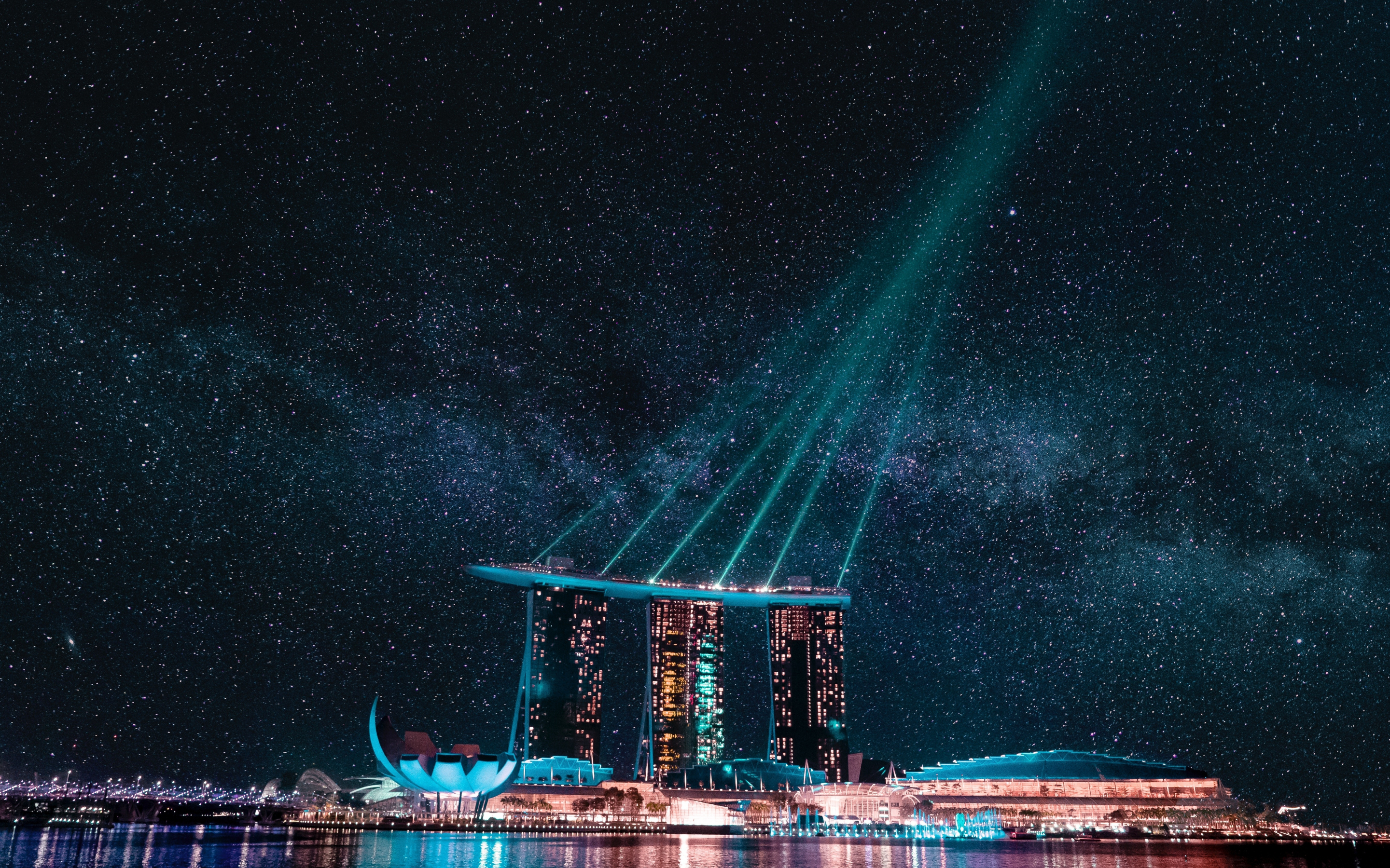 Marina bay, Singapore, city, night, 2880x1800 wallpaper