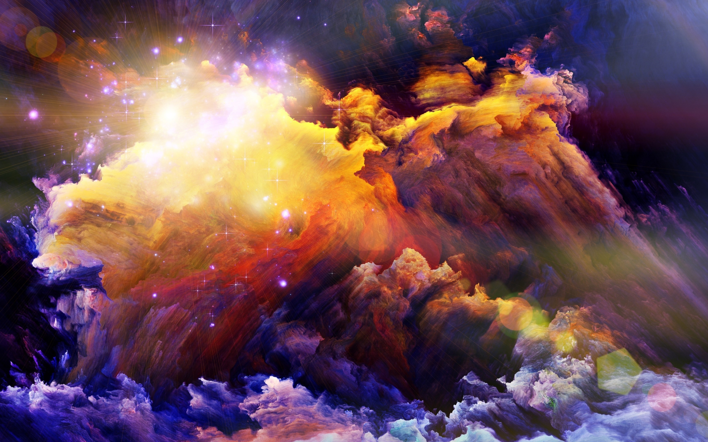 Space, stars, clouds, abstract, nebula, digital artwork, 2880x1800 wallpaper
