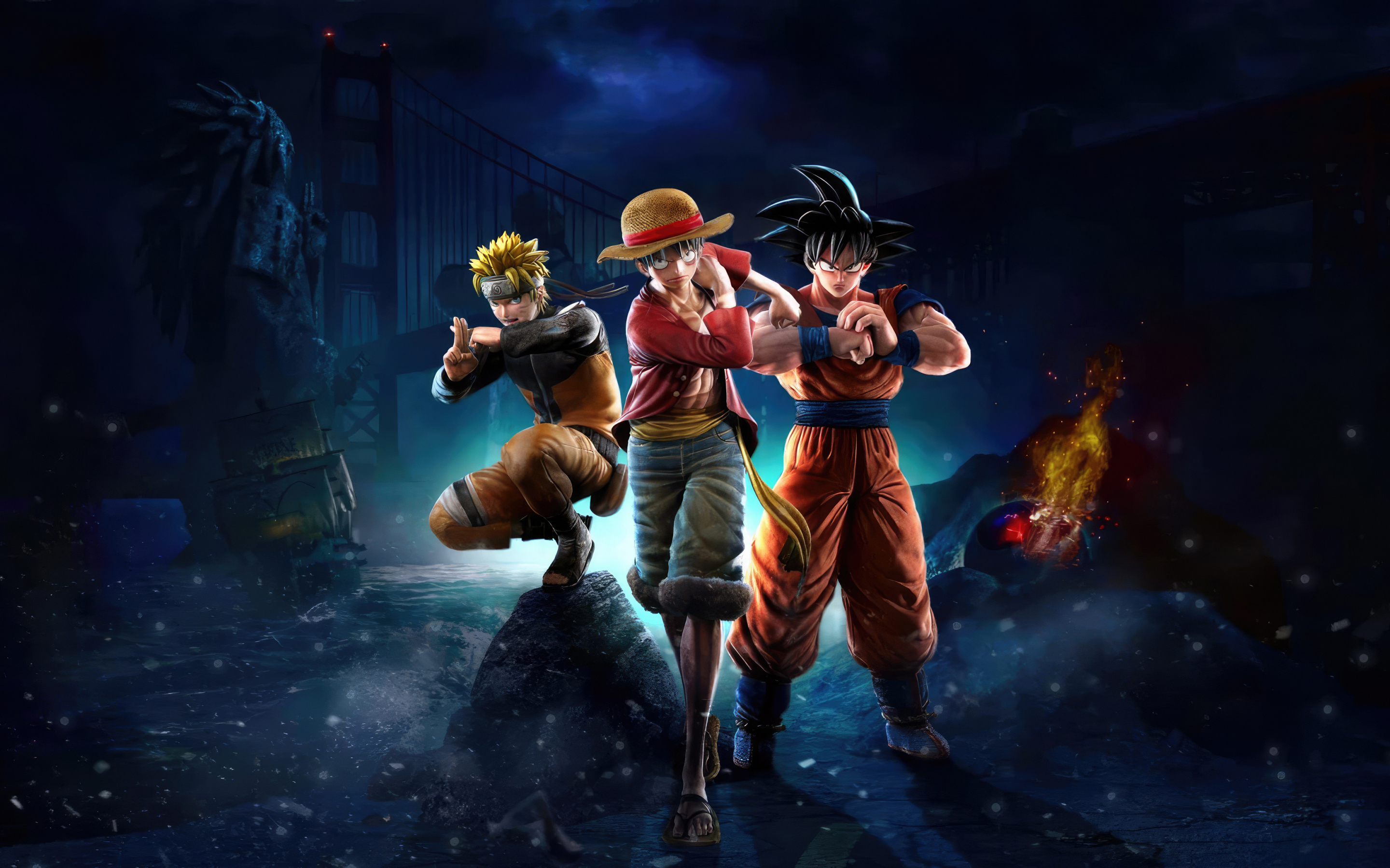 Naruto, Monkey d. Luffy and Goku, anime characters, 2023, 2880x1800 wallpaper