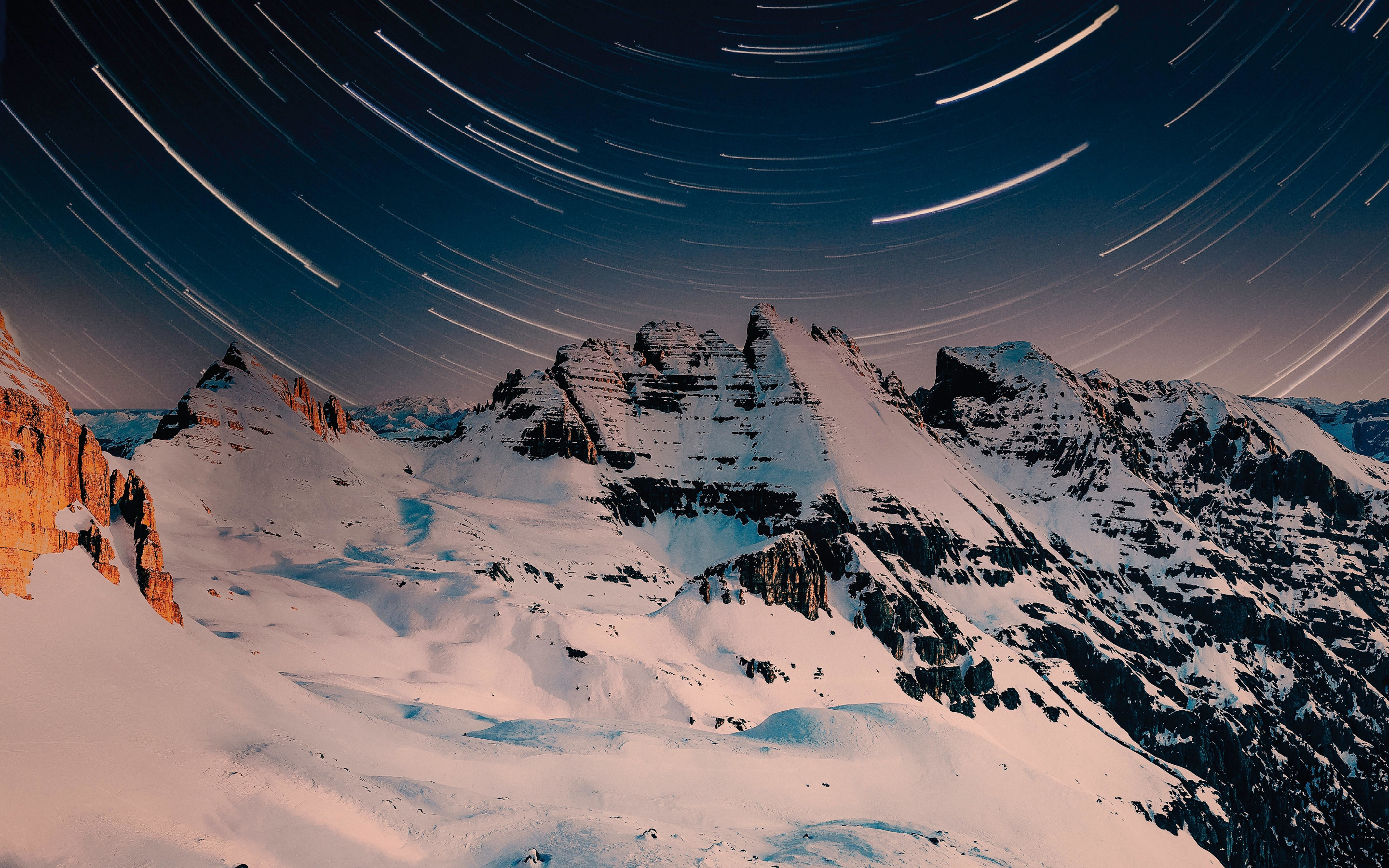 Mountain peaks, glacier, evening, 2880x1800 wallpaper
