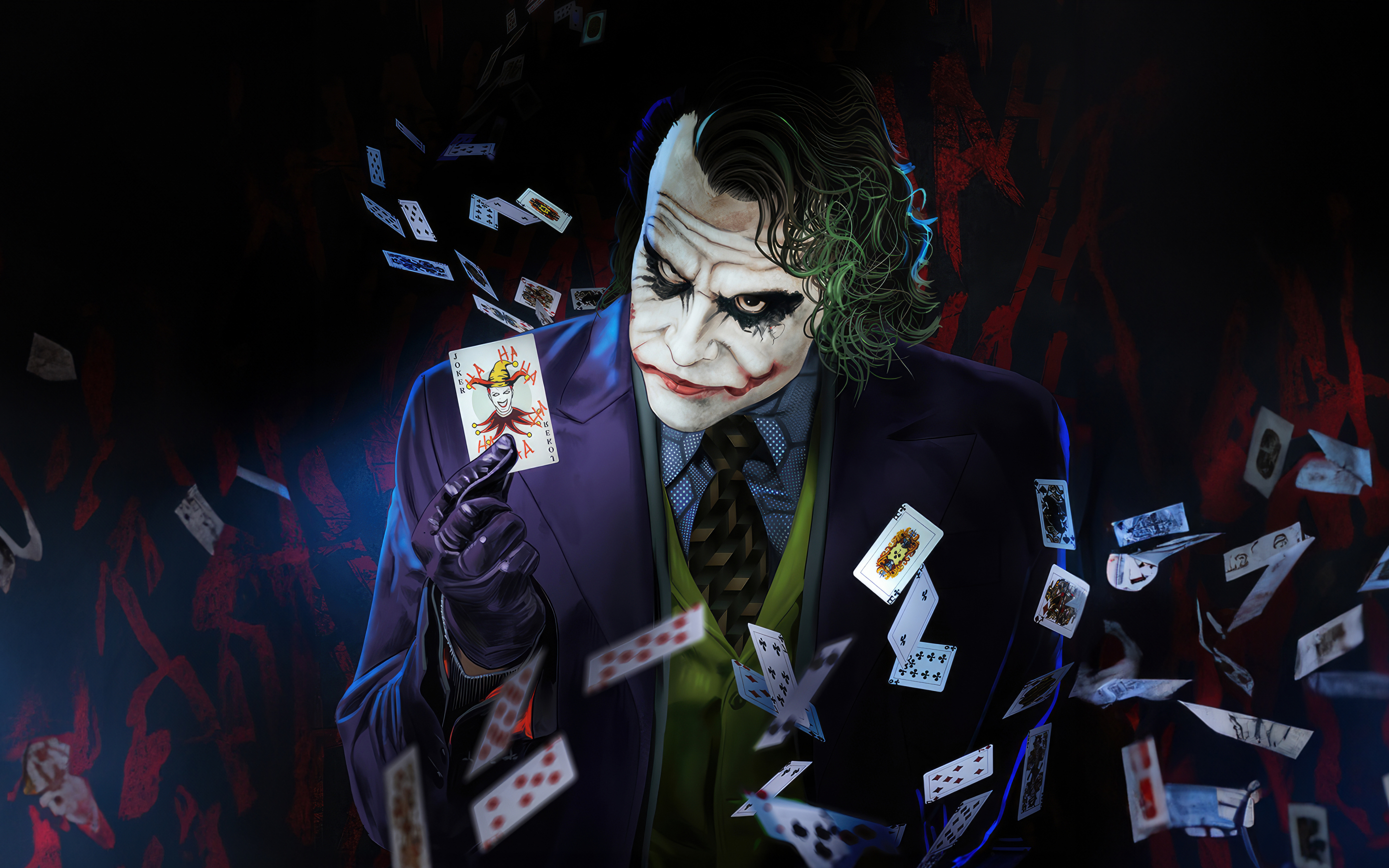 Joker playing with cards, art, 2880x1800 wallpaper