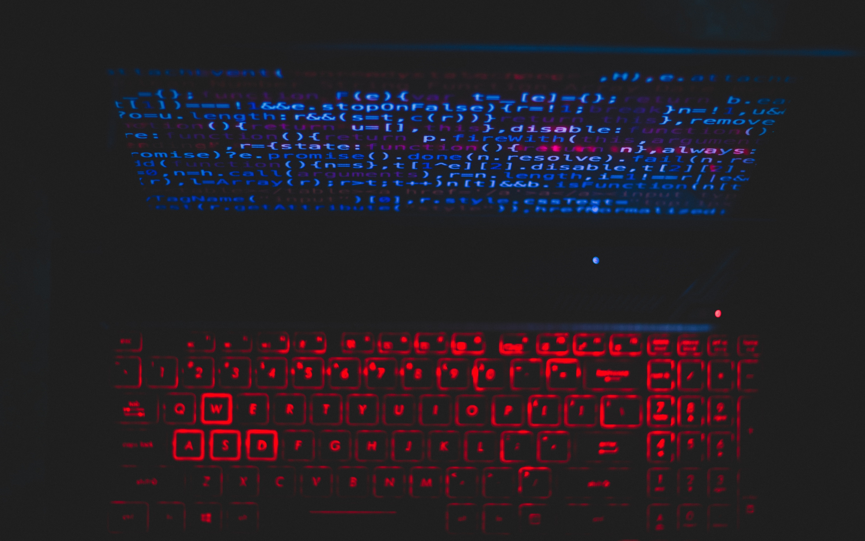 Codes, glow, laptop, dark, 2880x1800 wallpaper