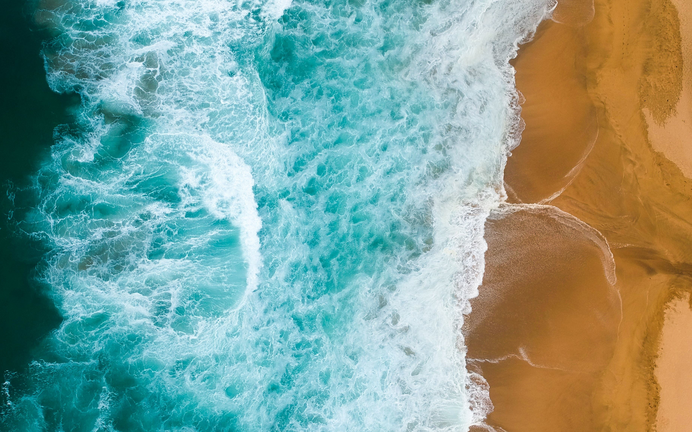 White-bluish sea waves, aerial view, 2880x1800 wallpaper