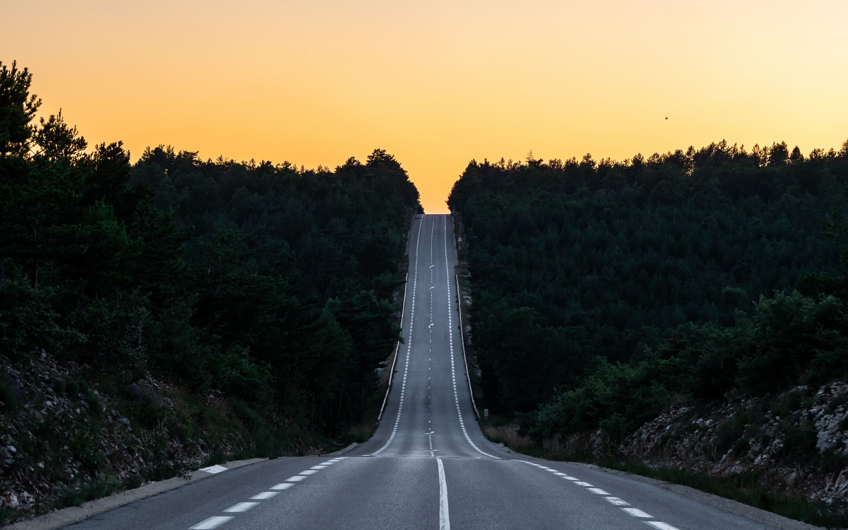 Road, journey, sunset, France, 2880x1800 wallpaper