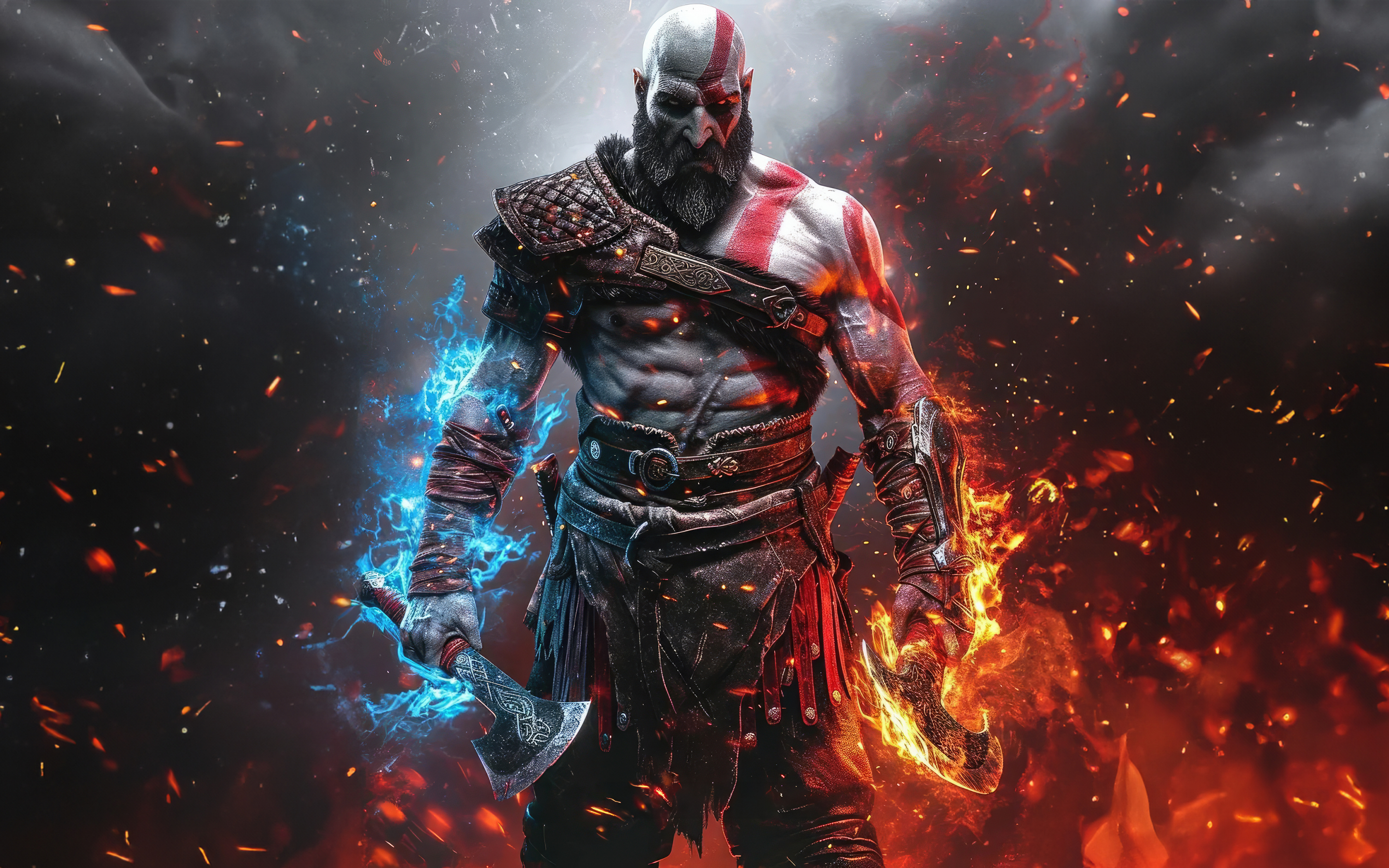 Kratos in action, warrior from God of War, 2024, 2880x1800 wallpaper